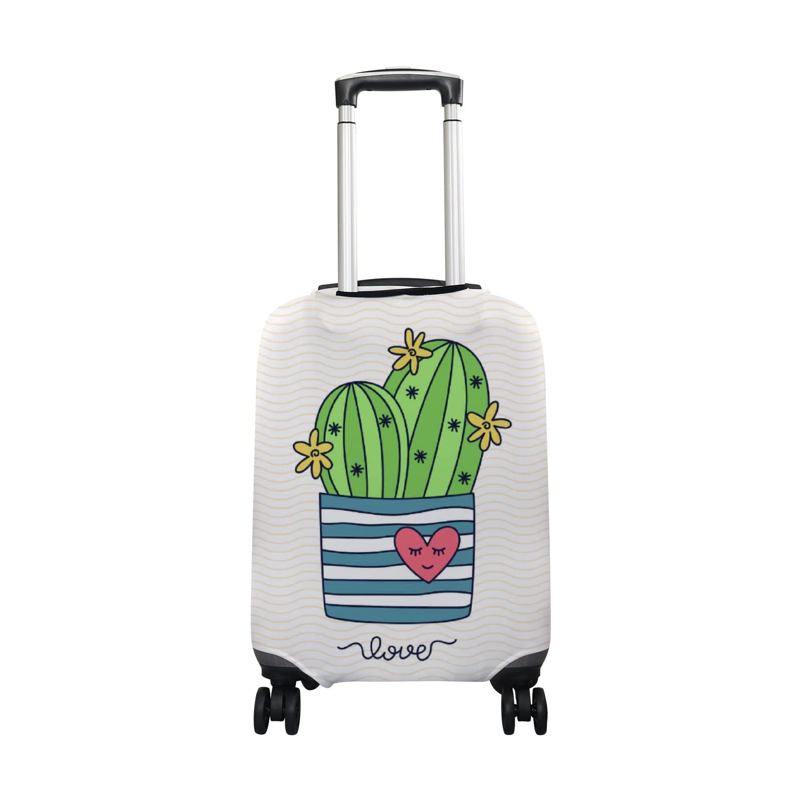 Kuizee Cute Cartoon Cactus Suitcase Cover - Light Pink Travel Luggage Protector, Dustproof & Durable Elastic Baggage Cover Fits 22-24 Inch (Perfect for Airplane, Train, or Bus Travel)