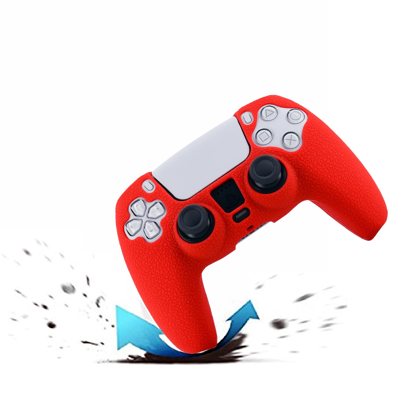 Hikfly Silicone Cover for PS5 Controller - Red Protective Skin with 4 Thumb Grips for Sony PlayStation 5 - Enhanced Grip & Scratch Protection for Gaming, Streaming & Long Play Sessions