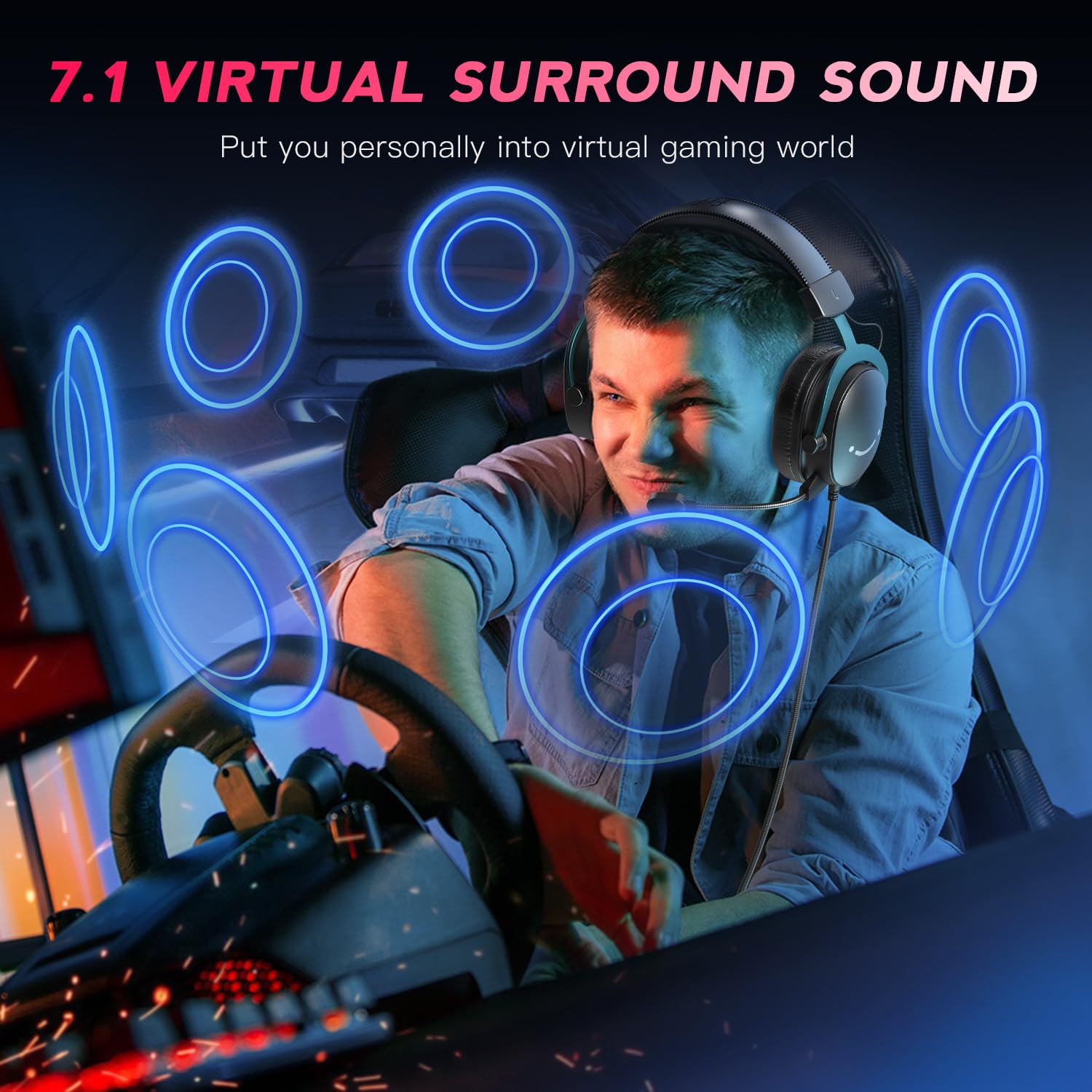 FIFINE PC Gaming Headset with 7.1 Surround Sound - USB & 3.5mm Wired Headphones with Detachable Mic & Control Box - Compatible with PS5, Xbox, Switch (Black-AmpliGame H9) - Perfect for Competitive Gaming, Streaming & Online Chat