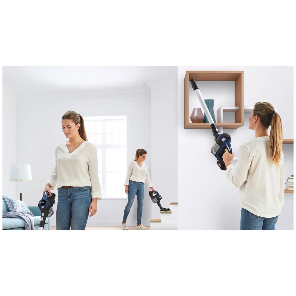 Bosch Series 6 Cordless Hand Stick Vacuum Cleaner - Lightweight, Powerful Suction, 60min Runtime, Moonlight Blue (BCS611AU) - Perfect for Hard Floors, Carpets & Pet Hair Cleaning