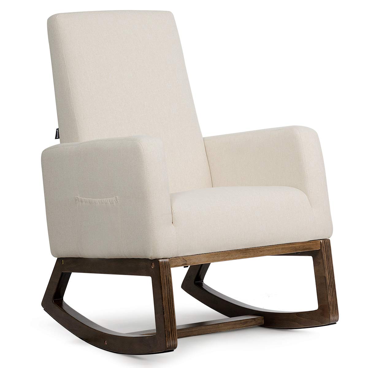 Giantex Upholstered Rocking Chair with Padded Seat & Wood Base - Comfortable Nursery Rocker, Living Room Chair in Beige - Perfect for Nursing, Relaxing & Nursery Decor