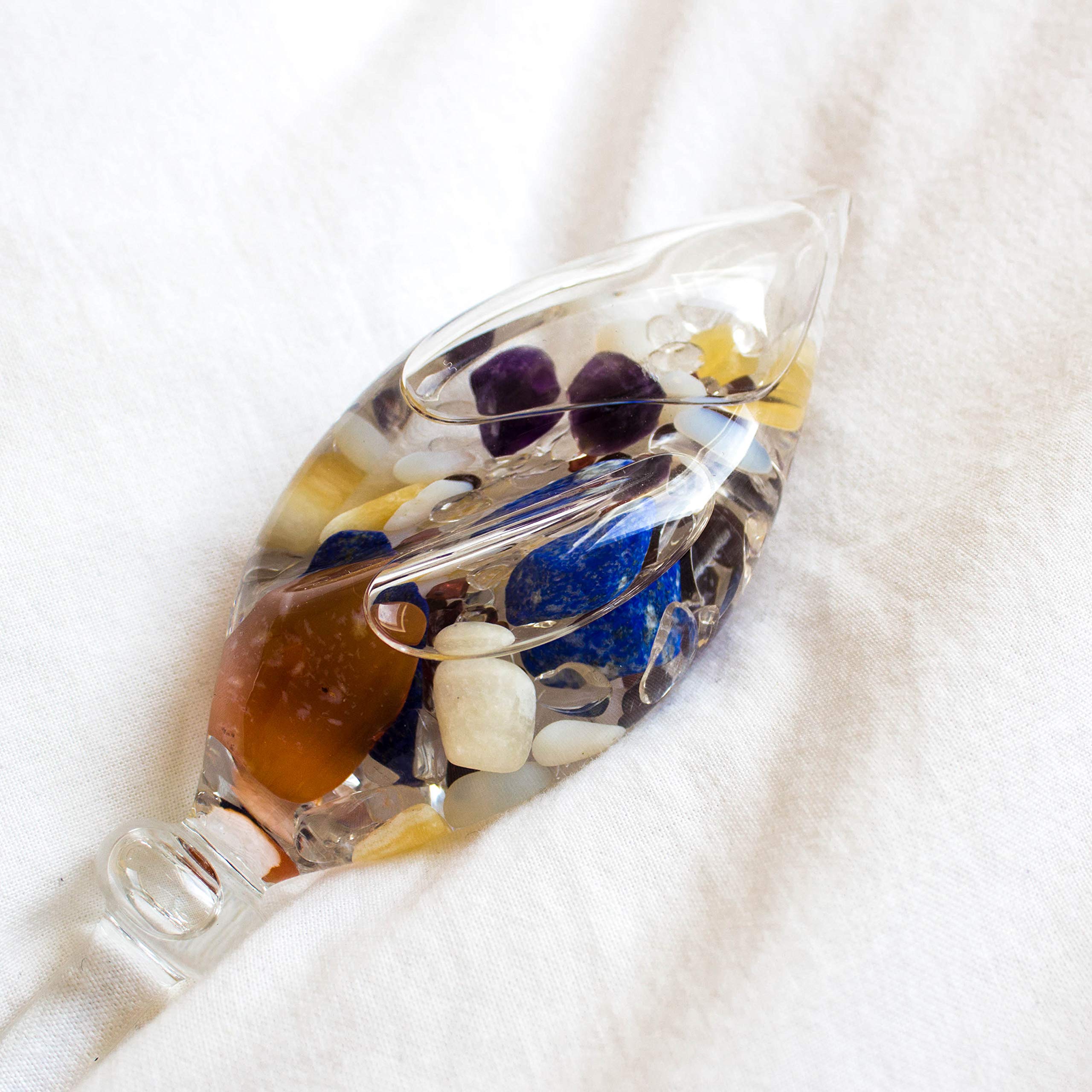 VitaJuwel Ayurvedic Gemstone Vial with Milk Opal, Amethyst, Clear Quartz, Lapis Lazuli, Garnet, Carnelian & Orange Calcite - Enhance Wisdom, Intuition & Joy - Perfect for Meditation, Yoga & Energy Healing
