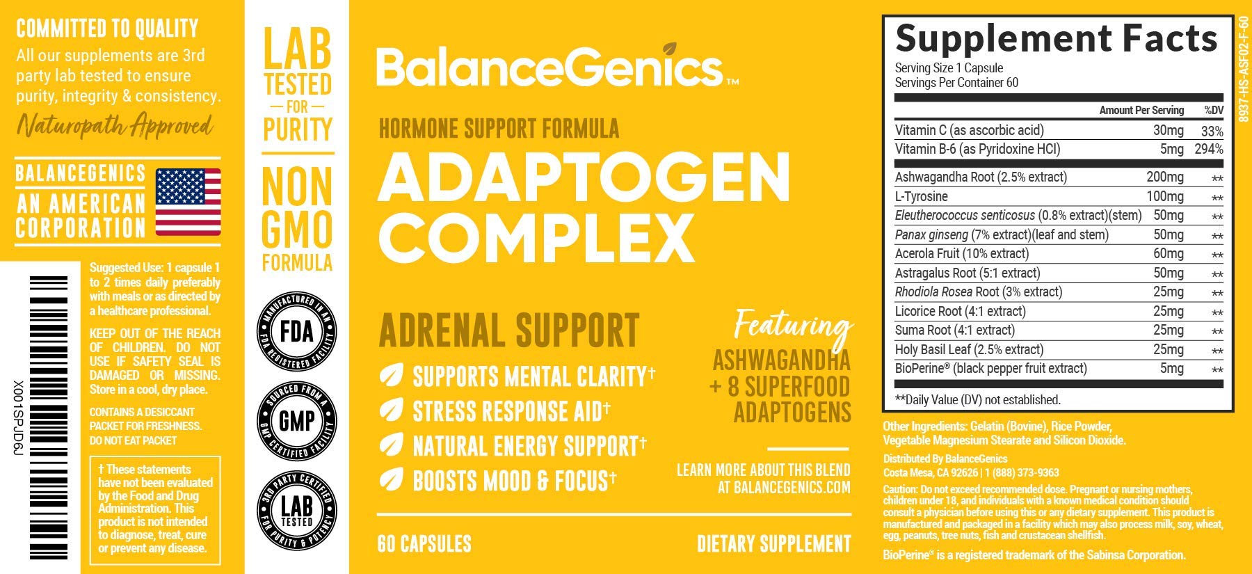 Adrenal Support Supplement with Ashwagandha, Holy Basil & Rhodiola Rosea - Natural Cortisol Manager for Stress Relief & Fatigue Reduction - Supports Liver & Thyroid Health - 60 Vegan Capsules - Ideal for Busy Professionals & Students Under Pressure