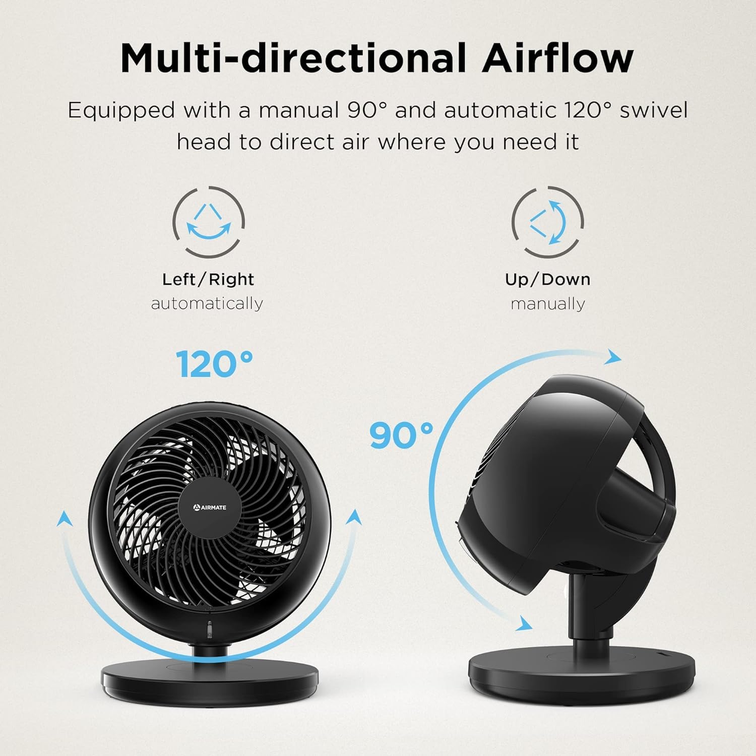 AIRMATE 12-Inch Large Oscillating Fan with Remote - High Velocity Quiet DC Floor Fan for Bedroom, Office & Dorm - 10 Speed Settings & Timer - Black | Perfect for Cooling, Air Circulation & White Noise Sleeping Aid
