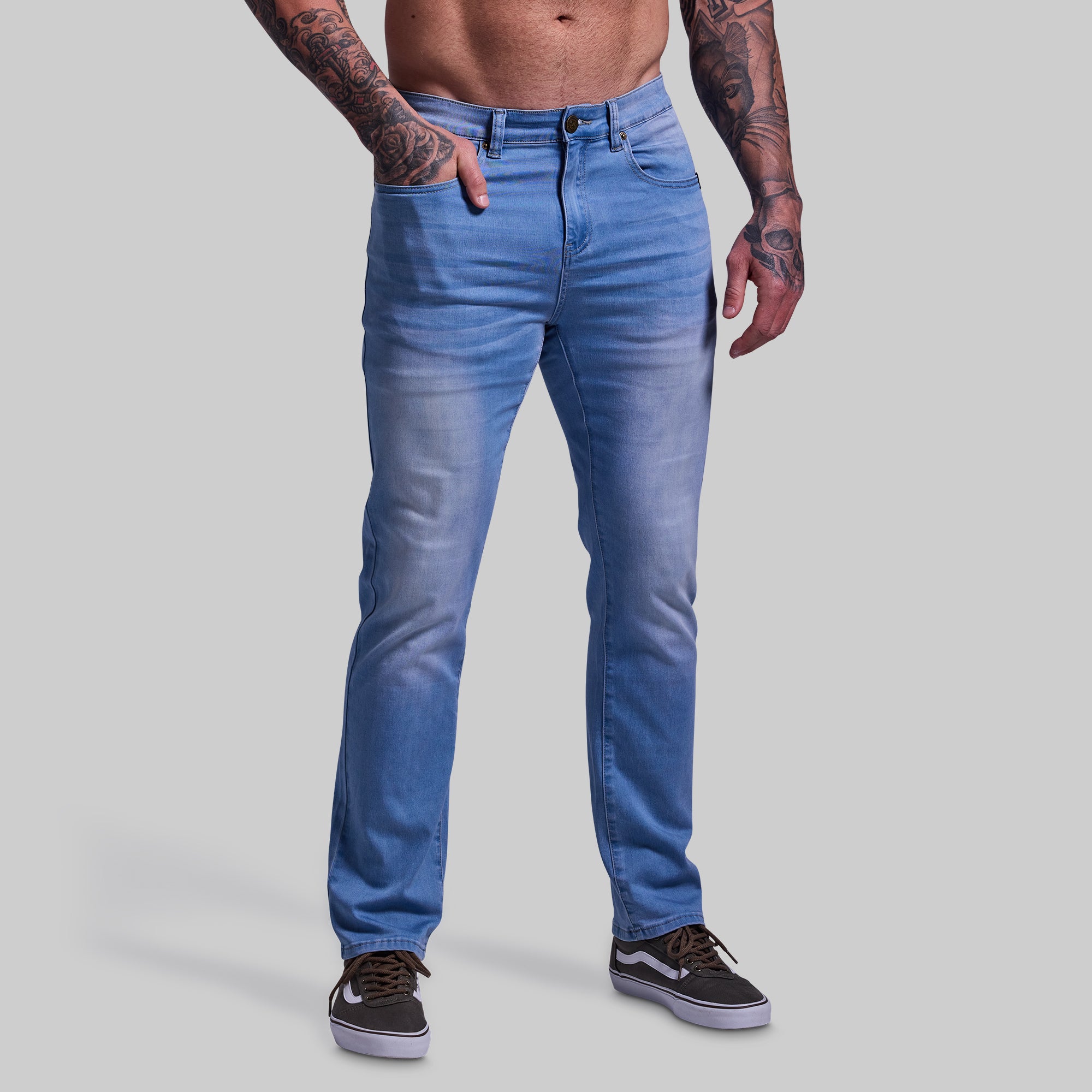FLEX Stretchy Athletic Fit Jeans for Men - Light Wash Denim Pants | Comfortable & Flexible for Gym, Workout & Casual Wear
