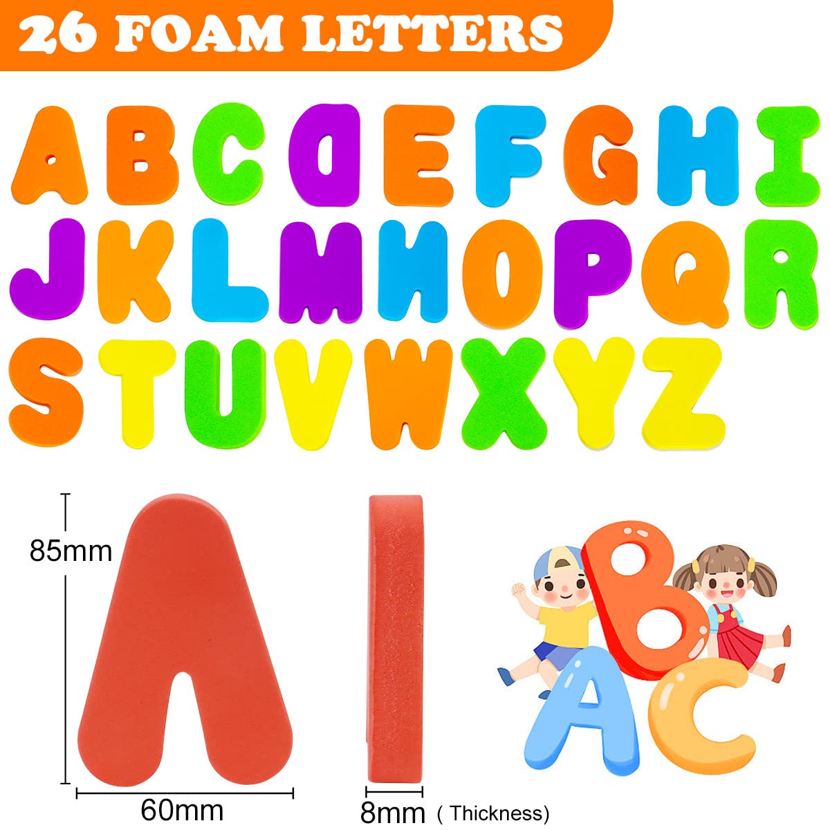 Jiosdo 36-Piece Foam Bath Letters & Numbers Set with Mesh Storage Bag & Hooks - Educational Alphabet & Number Learning Toys for Toddlers & Kids - Perfect for Bathtime Fun, Early Learning & Sensory Play