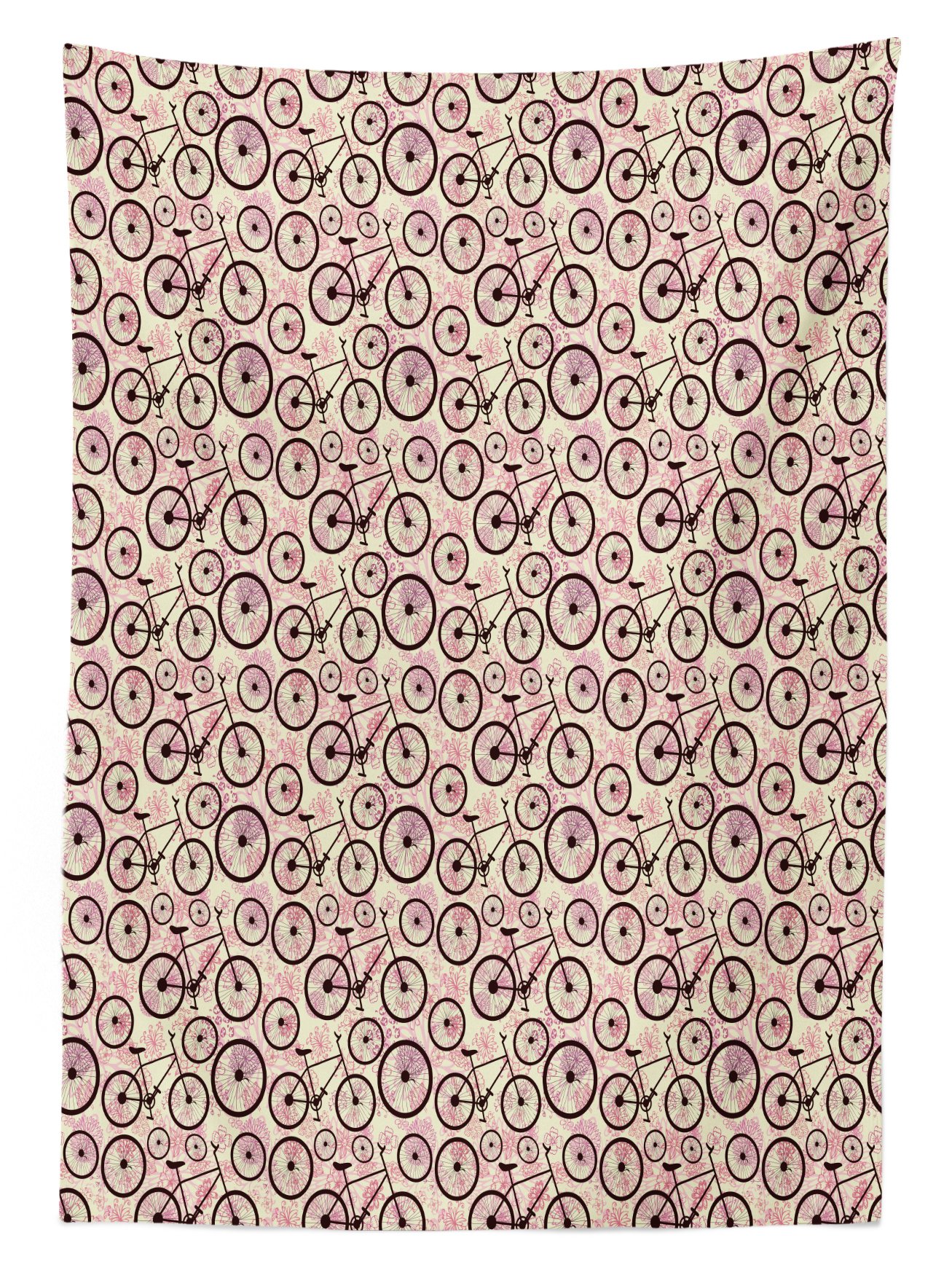 Ambesonne Washable Picnic Tablecloth - Romantic Pink Blossoms Doodle Design, 58x84 Inch Outdoor Dining Table Cover for Bicycle Picnics, Garden Parties & Camping (Dark Brown/Pink/Pale Yellow)