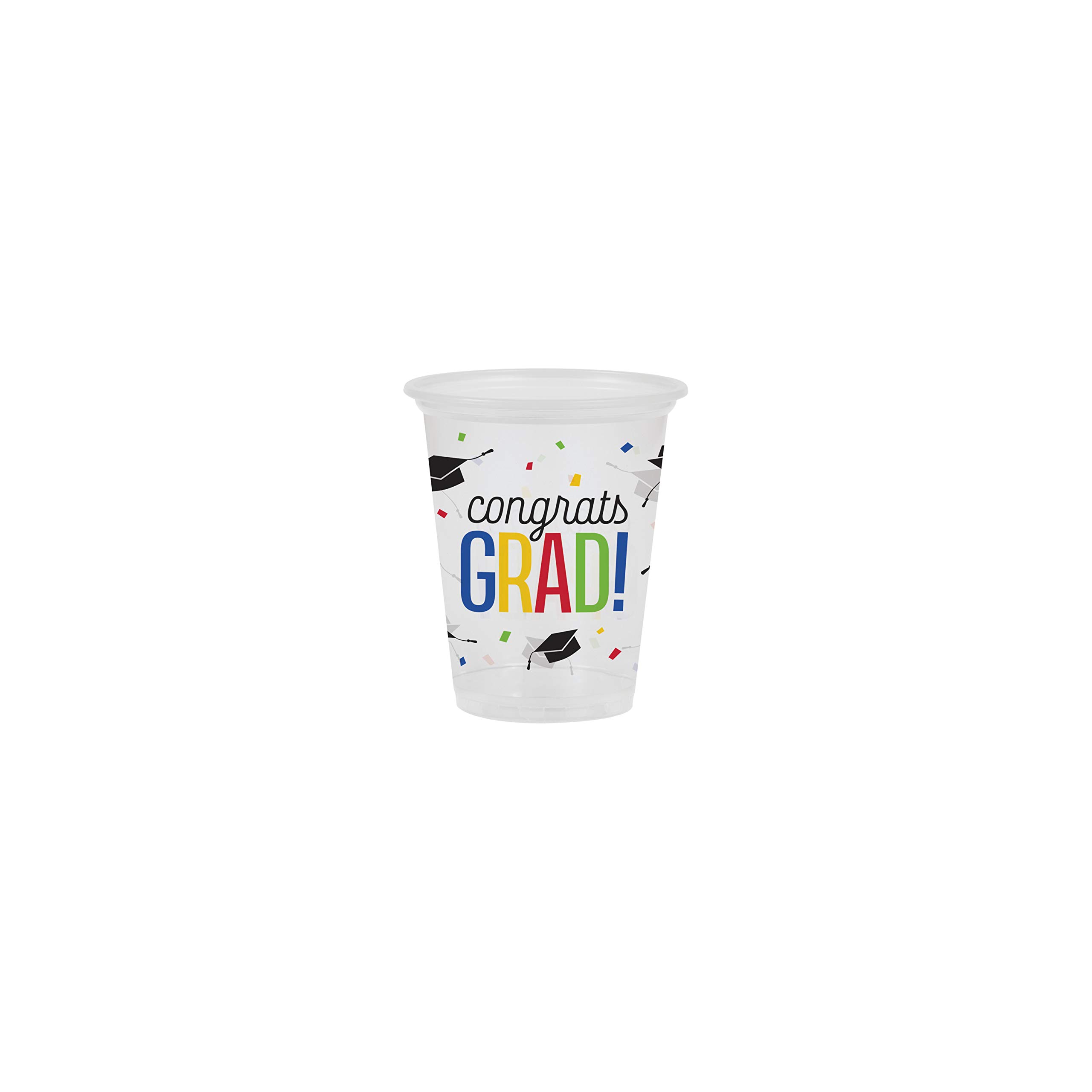 Creative Converting Congrats Grad Plastic Cups - 8 Pack | Disposable Graduation Party Cups for Celebrations, Decorations & Events