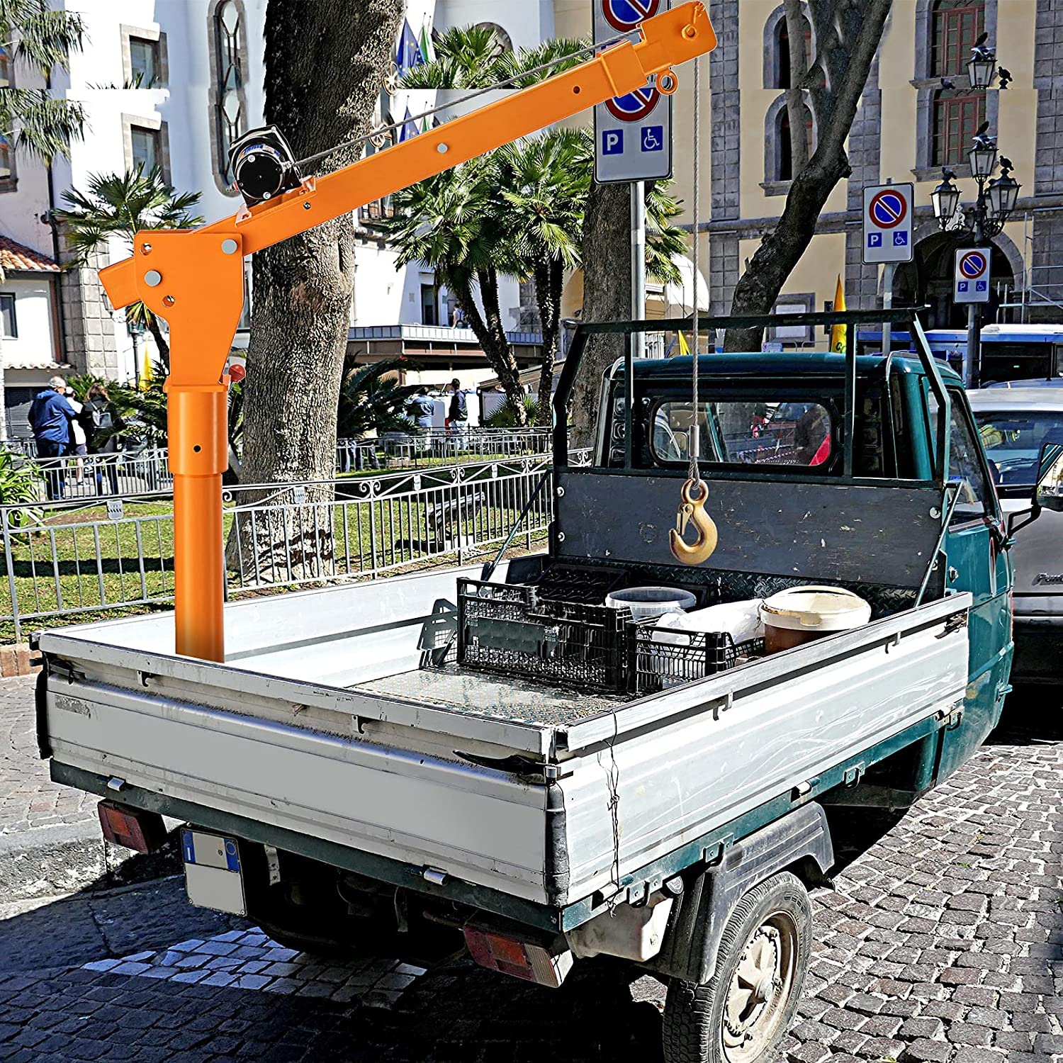 VEVOR 1100 lbs Electric Davit Crane with 3000 lbs 12V Winch - 360° Swivel Truck Mounted Crane for Heavy Lifting in Construction, Forestry, Factories & Transport | Perfect for Loading/Unloading Equipment, Logs & Industrial Materials