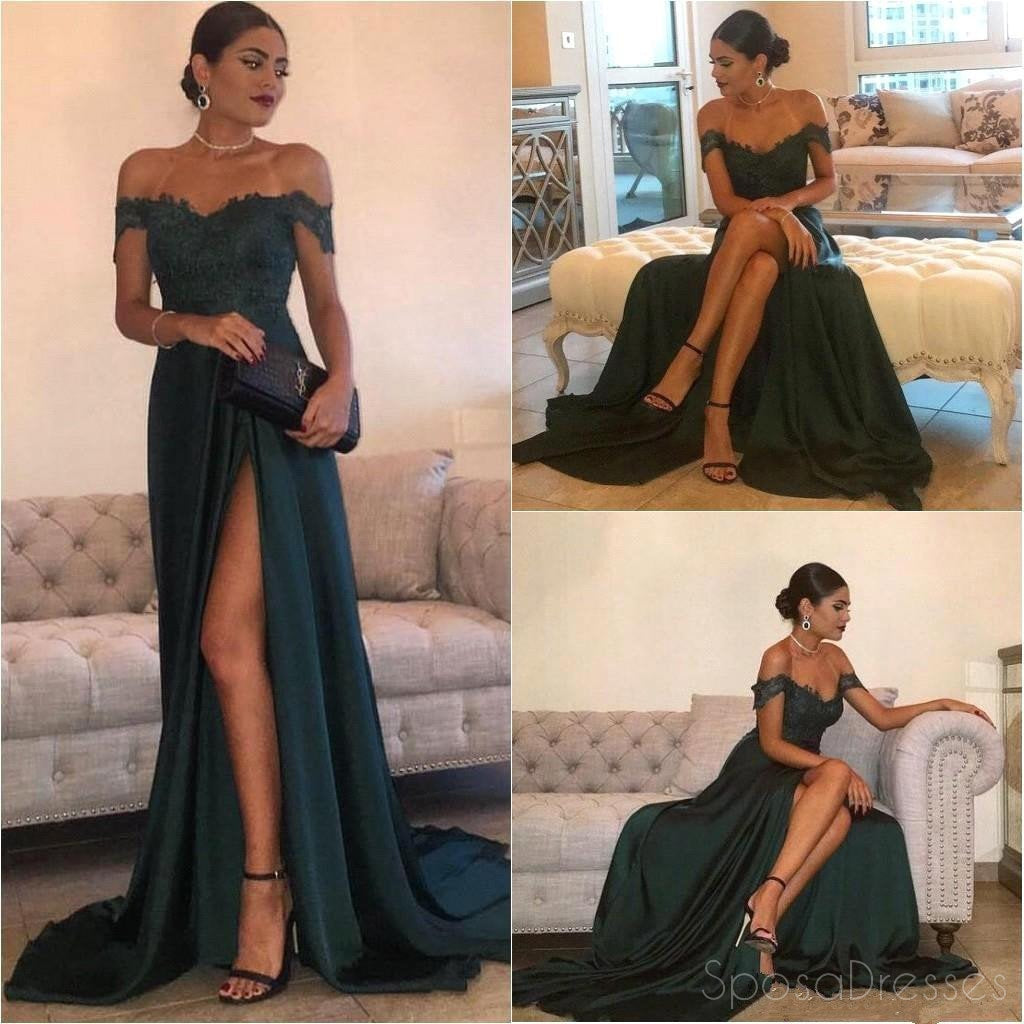 Elegant Dark Green Off Shoulder Sexy Side Slit Long Evening Prom Dress for Women - Perfect for Formal Events, Parties & Special Occasions