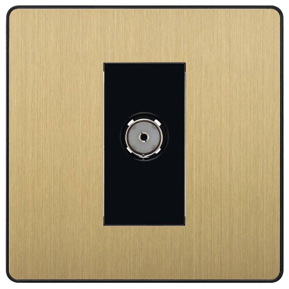 BG Evolve Satin Brass Coaxial Socket PCDSB60B - High-Quality Electrical Outlet for Home & Office - Perfect for Modern Interior Design and Renovation Projects