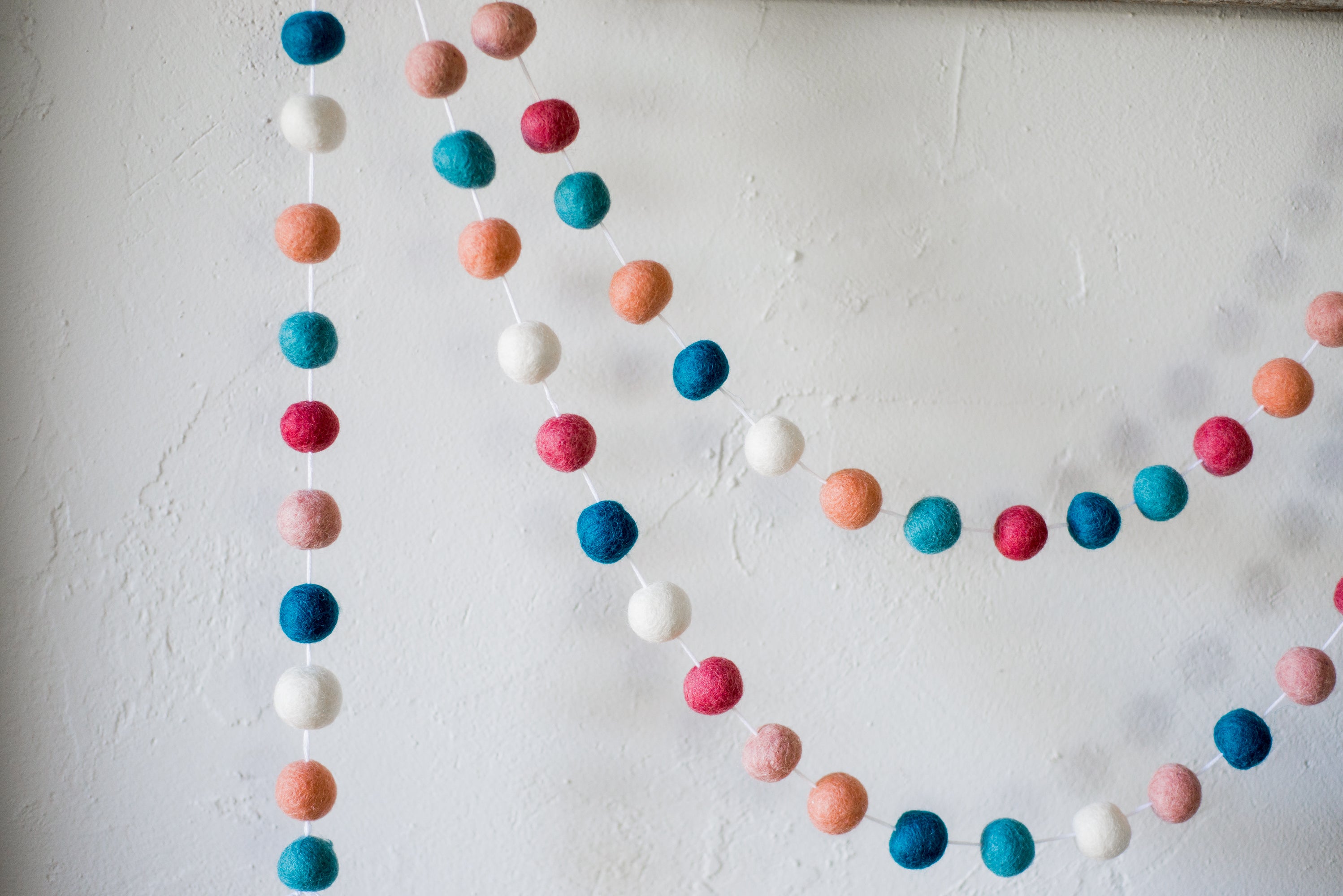 Dark Coral & Blue Felt Ball Garland - Handmade Decorative String for Parties, Weddings, Nursery & Home Decor