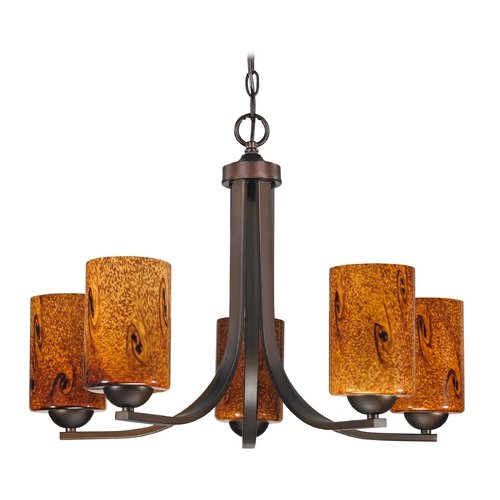 Elegant Modern Chandelier with Brown Art Glass Shades in Bronze Finish - Perfect for Dining Room, Living Room and Bedroom Lighting