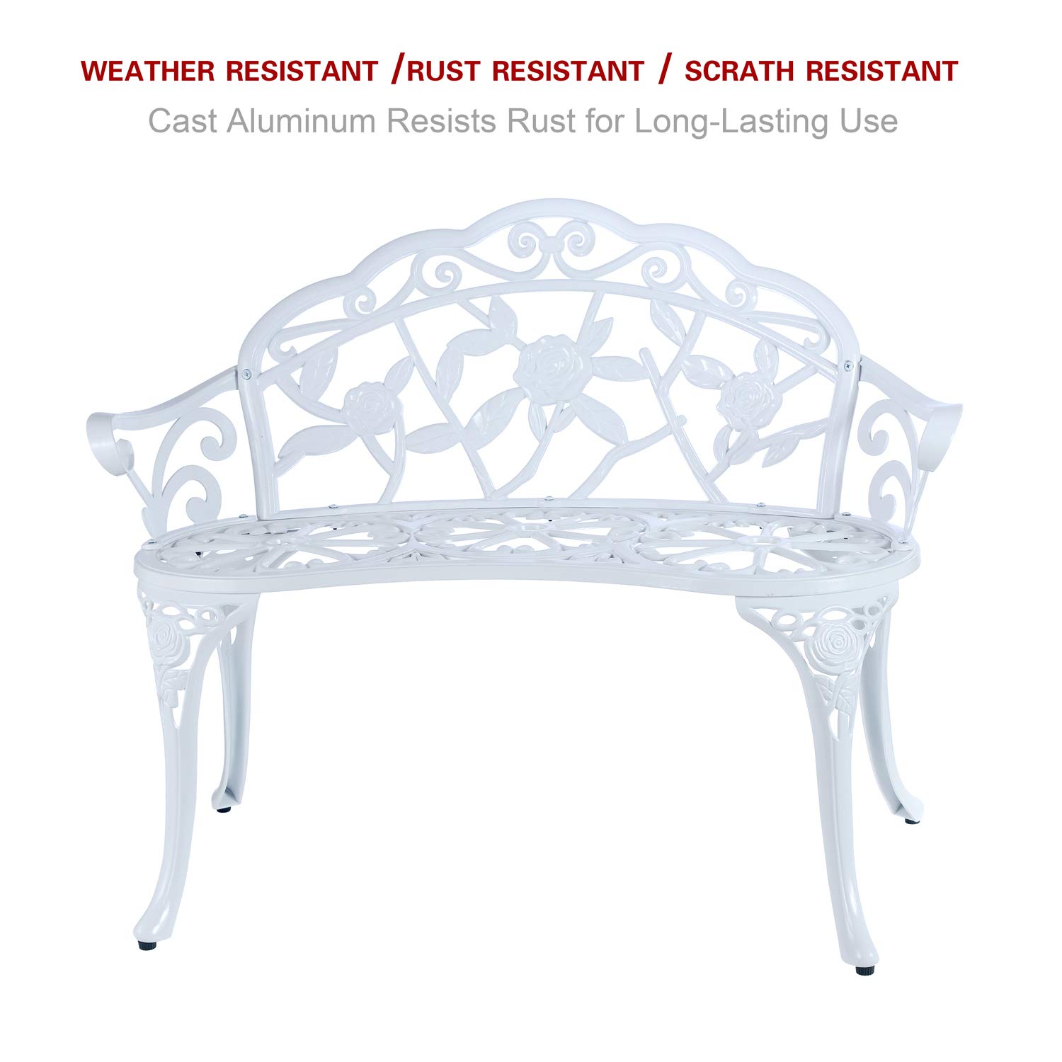 White C/G Patio Balcony Bench - Double Seat Cast Aluminum Outdoor Garden Bench for Park, Yard & Patio - Rust-Resistant Durable Furniture for Relaxing Outdoors