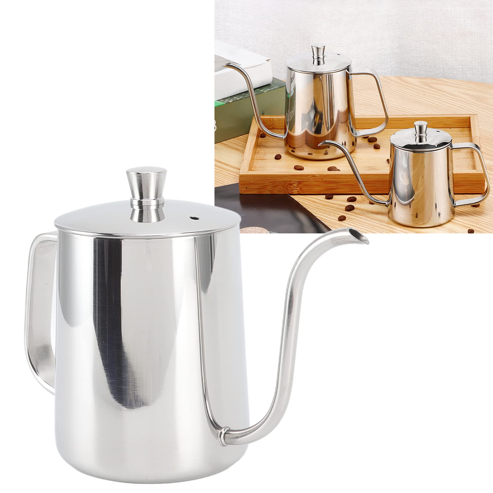 Premium Stainless Steel Pour Over Coffee Kettle - 600ml Mini Drip Coffee Maker with Long Narrow Spout for Precise Pouring | Perfect for Home Brewing, Specialty Coffee Shops & Camping (Silver)