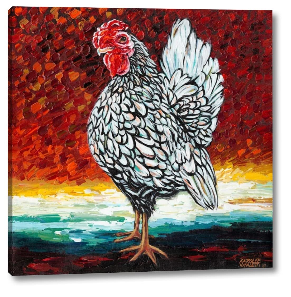 Fancy Chicken II by Carolee Vitaletti - 16x16 Inch Canvas Wall Art Print - Gallery Wrapped Framed Ready to Hang - Perfect for Living Room, Bedroom & Office Decor