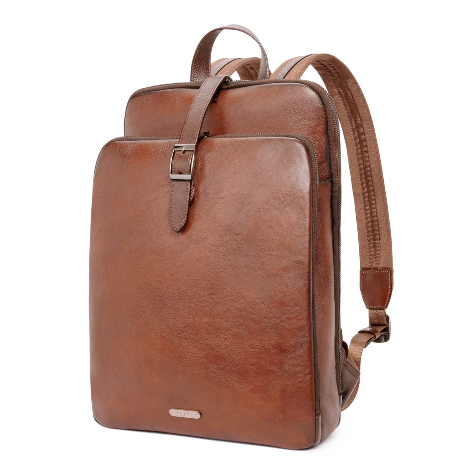 CLUCI 15.6 Inch Women's Laptop Backpack - Genuine Vegetable Tanned Full Grain Leather Travel Bag, Casual Daypack & Purse for Work, College & Daily Commute
