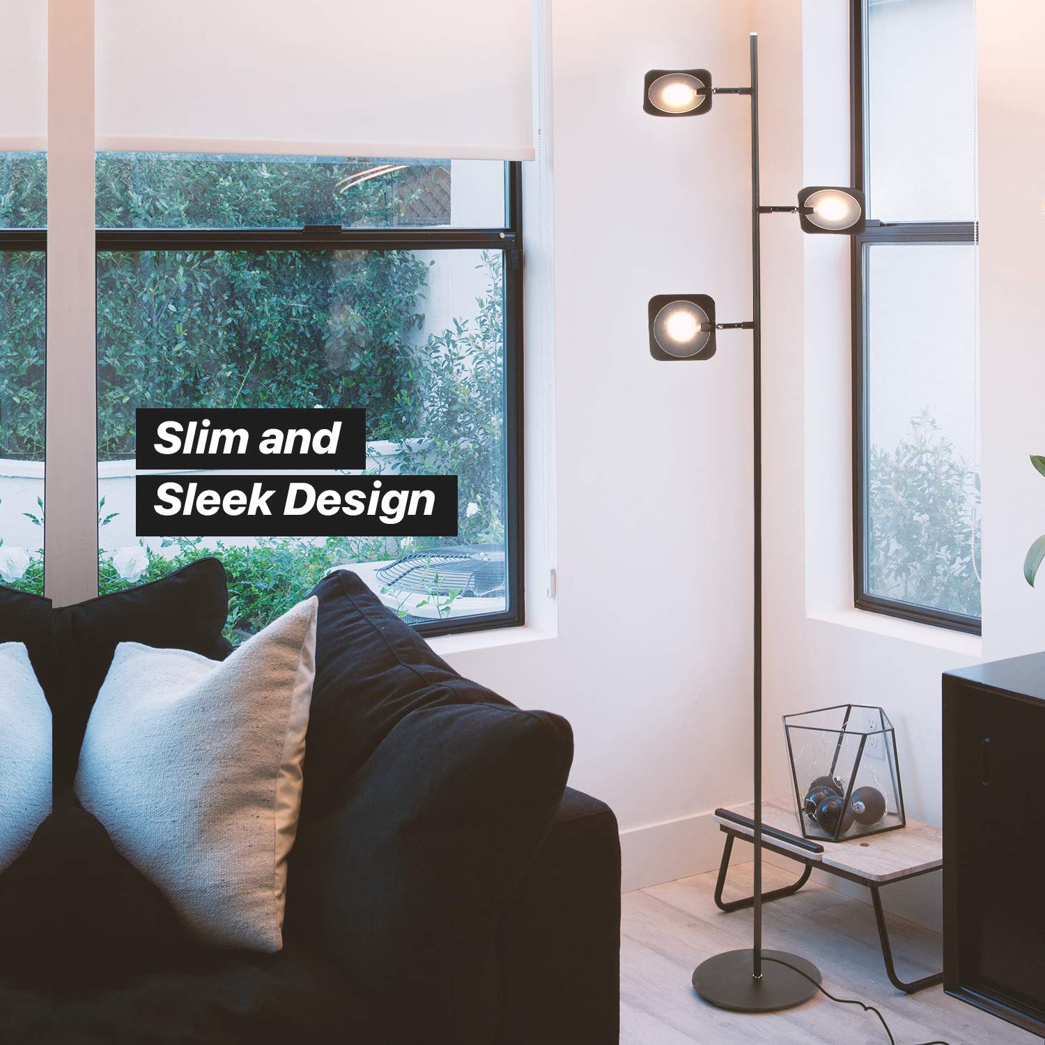 Brightech Adjustable LED Floor Lamp - Dimmable Standing Light for Living Room, Bedroom & Office, Modern Tree Design with Spotlight Panels, Space-Saving Tall Lamp in Bronze Finish | Perfect for Reading, Working & Ambient Lighting