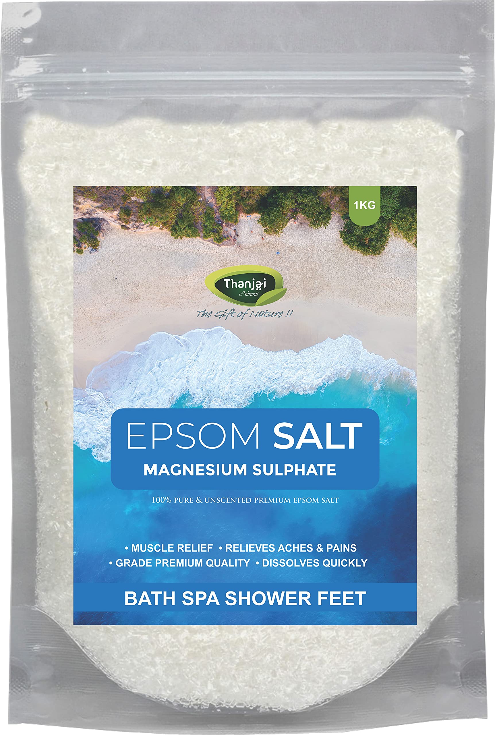 Premium 1Kg Epsom Salt (Magnesium Sulfate) - 100% Natural Muscle Relaxation & Pain Relief - Spa, Bath, Foot Soak & Gardening Uses