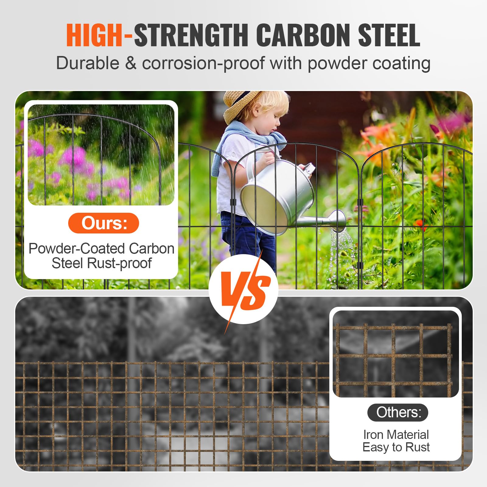 VEVOR 28 Pack Decorative Garden Fence - 24in Height x 30ft Length No Dig Metal Fence with 2 Inch Spike Spacing | Animal Barrier, Dog Fence for Yard, Outdoor Patio & Garden Protection | Perfect for Pet Containment, Landscape Edging and Backyard Security