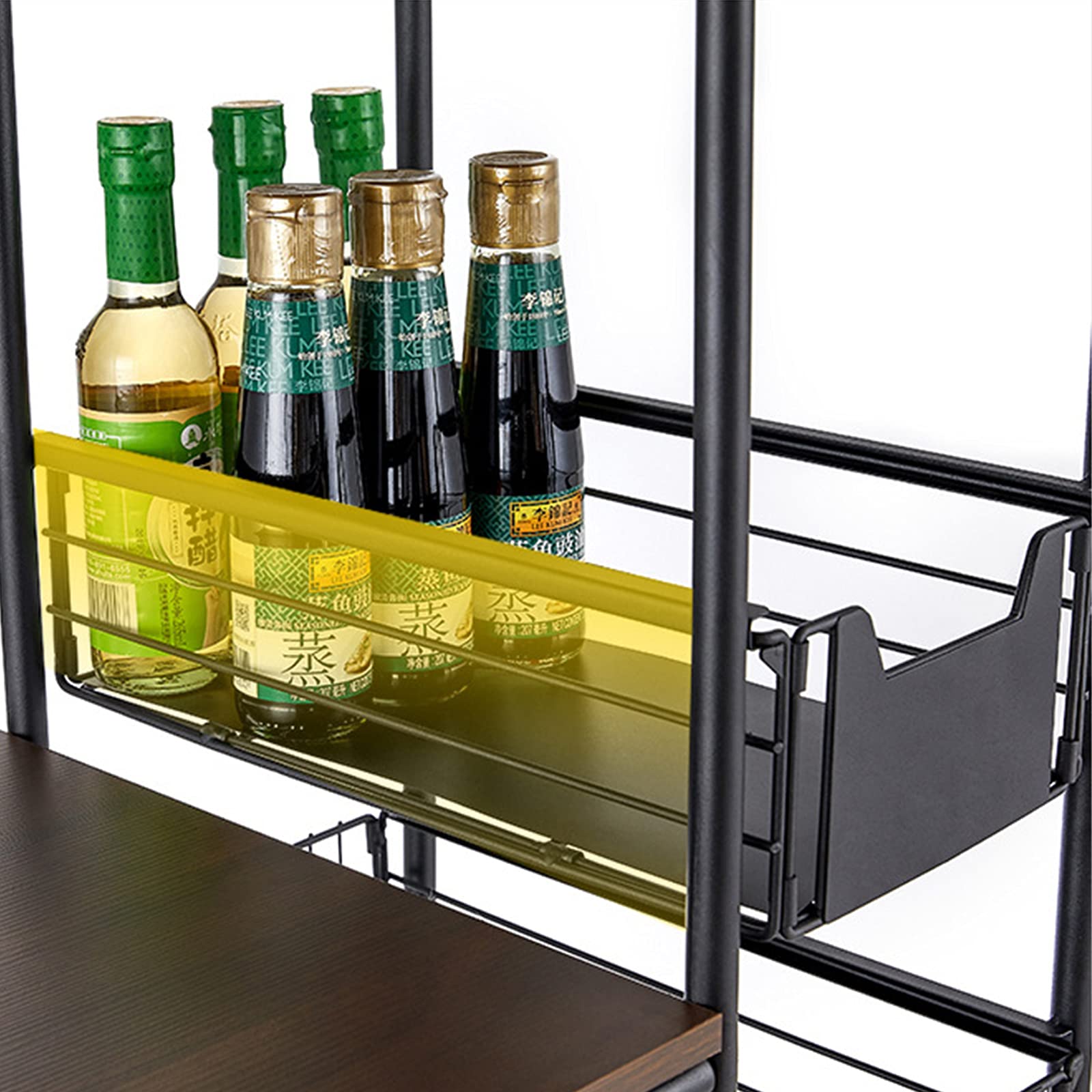 TFCFL 4-Tier Kitchen Storage Cart with Wheels & 4 Push-Pull Baskets - Adjustable Microwave Stand, Utility Shelf Organizer for Small Spaces | Perfect for Kitchen, Pantry, Bathroom or Garage Organization