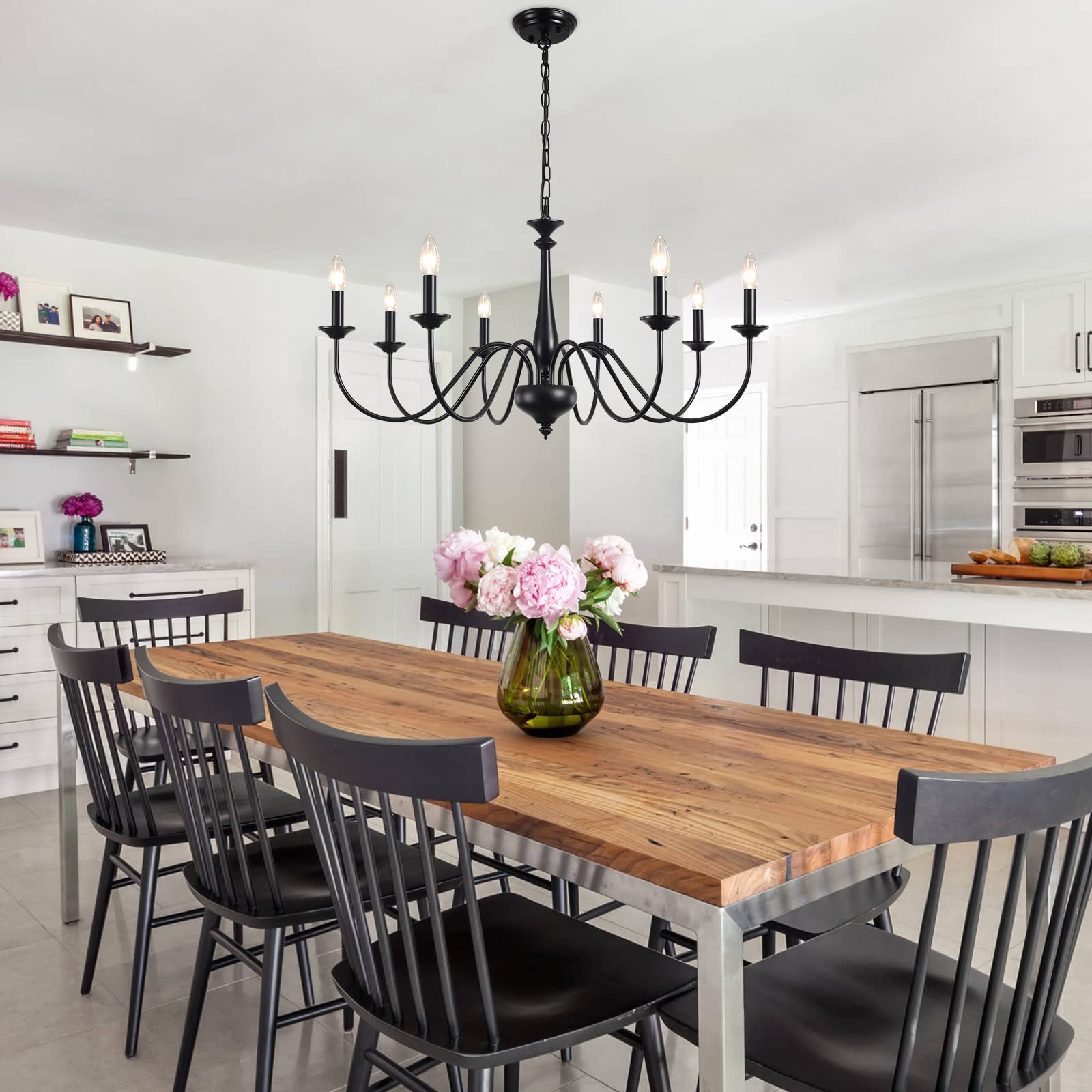 8-Light Black Farmhouse Chandelier - Rustic Ceiling Light Fixture for Dining Room, Living Room, Bedroom & Entryway - Perfect for Home Decor, Wedding Venues and Cabin Lighting