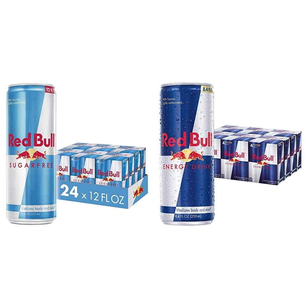 Red Bull Sugar Free & Original Energy Drink Bundle - 12 & 8.4 Fl Oz Cans (24-Pack) | Boost Energy, Focus & Performance | Perfect for Workouts, Gaming & Late-Night Study