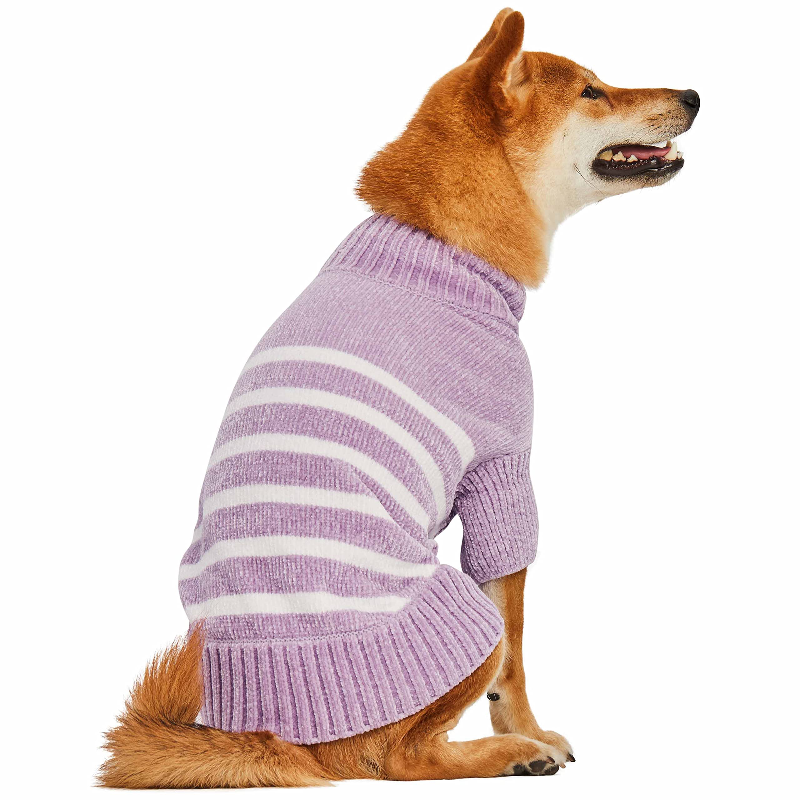 Lavender Frost Blueberry Pet Cozy Soft Chenille Striped Dog Sweater - 20