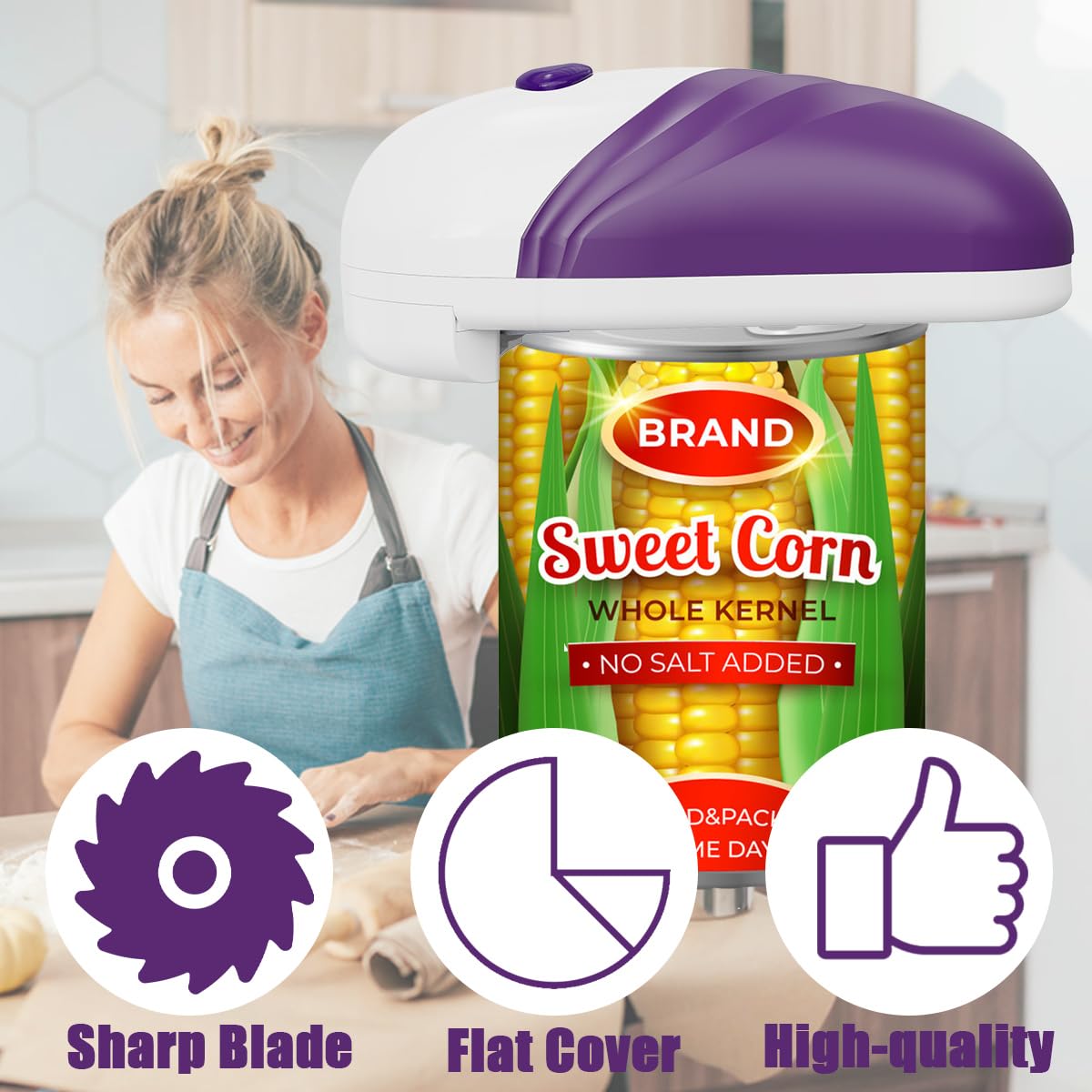 Electric Can Opener - Automatic Hands-Free Battery Operated Kitchen Tool with Smooth Edge - One-Touch Portable Opener for Seniors & Arthritis - Perfect for Camping, Picnics & Home Use (Purple)