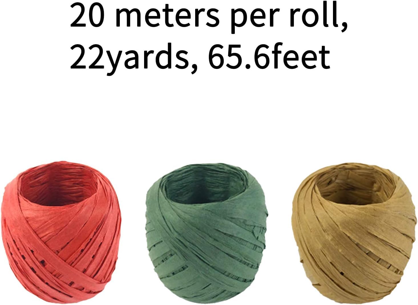 3 Roll Ribbon Set - 65 Feet/20M Each (Red, Green, Kraft Paper) - Christmas Holiday DIY Decorations, Gift Wrapping & Crafting Supplies - Perfect for Tree Trimming, Present Packaging & Party Decor