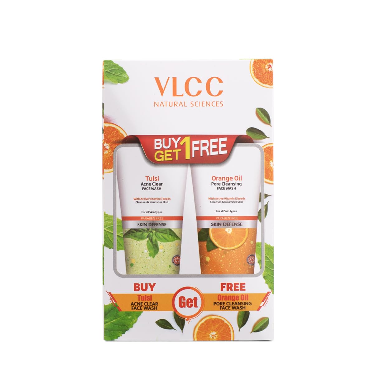 VLCC Tulsi Face Wash for Clear Skin - 150ml with Free Orange Oil Face Wash (150ml) | Natural Ayurvedic Cleanser for Acne, Oily & Sensitive Skin | Daily Face Cleansing Routine