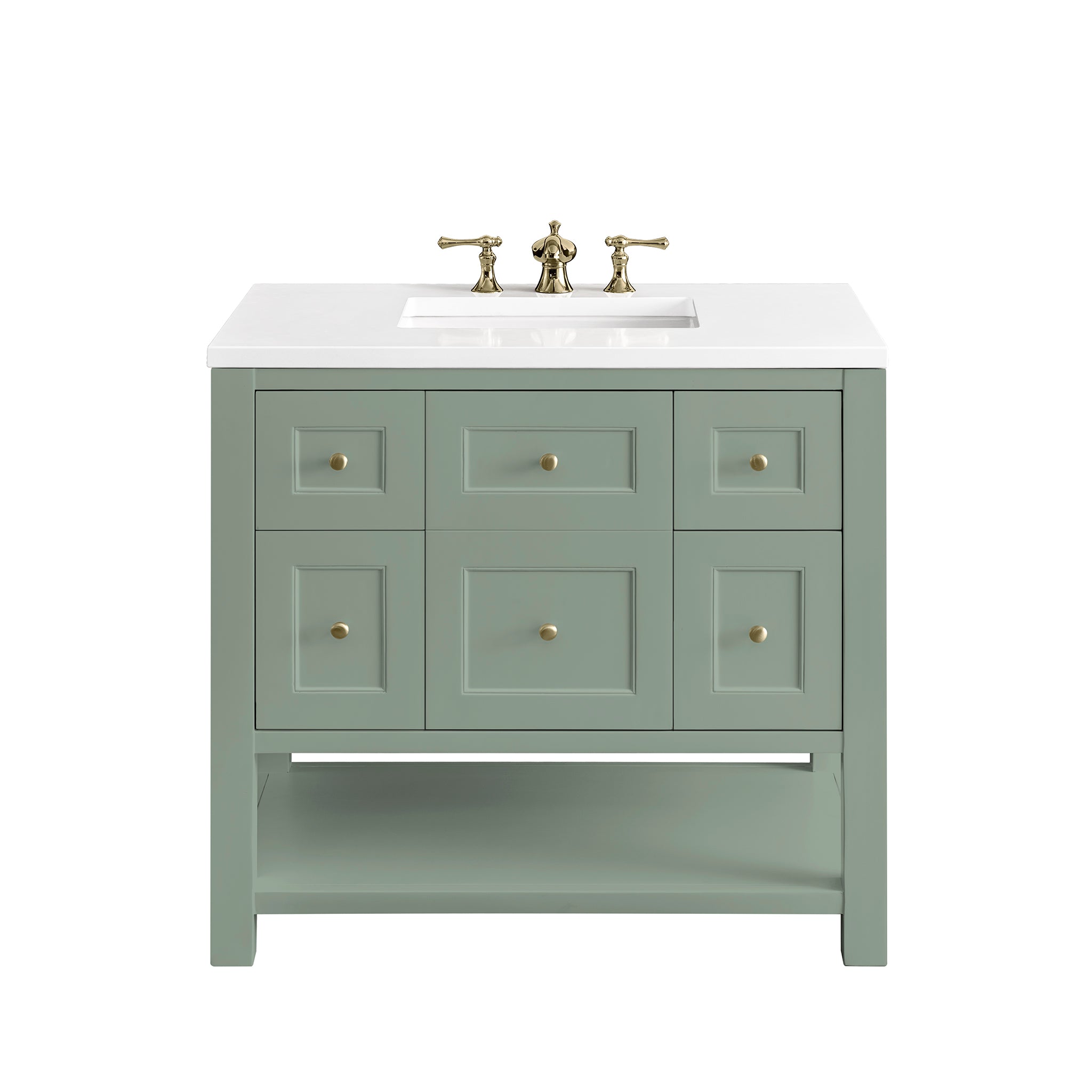 Breckenridge 36 Inch Single Bathroom Vanity with Smokey Celadon Finish & 3CM White Zeus Countertop - Perfect for Modern Home Bathroom Remodeling and Small Space Design