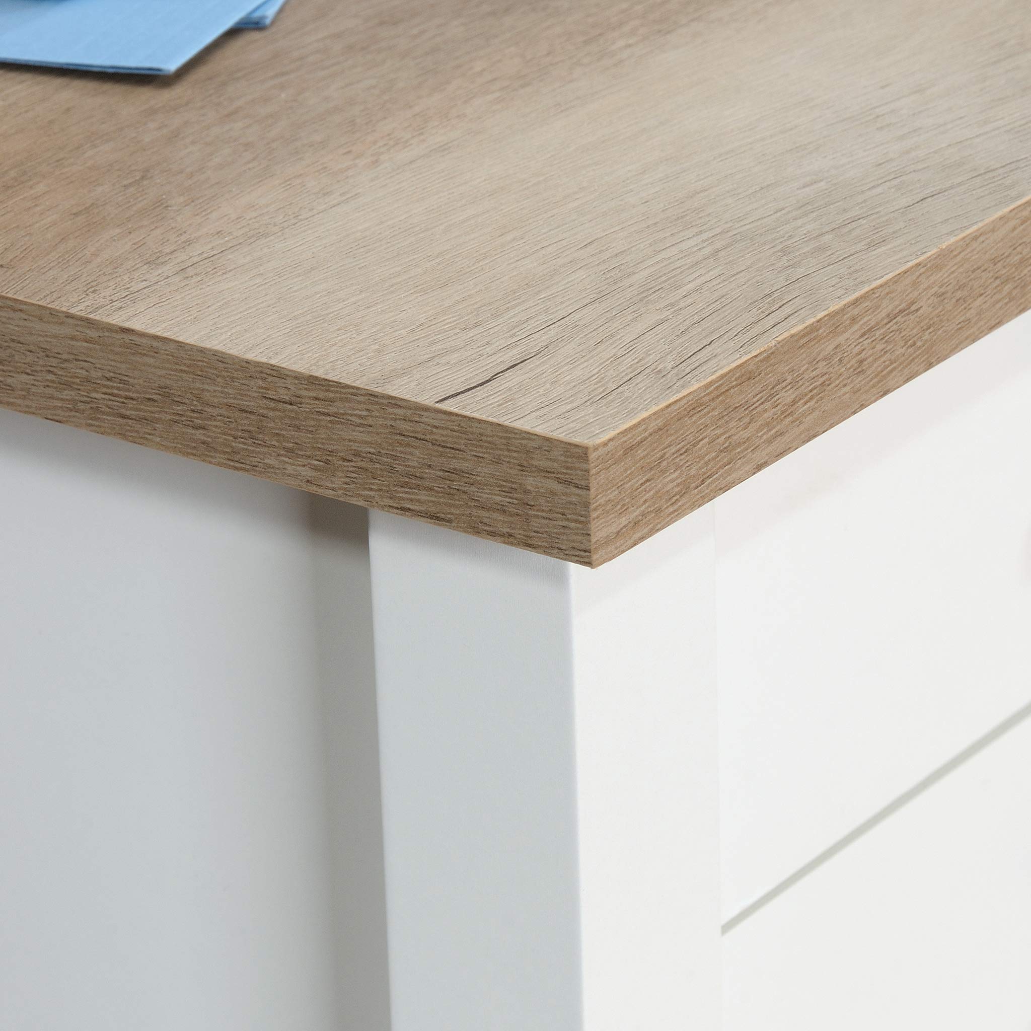 Sauder Cottage Road L-Shaped Computer Desk with Drawers & File Cabinet - Home Office Desk with Cable Management in Soft White Finish - Perfect for Small Spaces & Remote Work Setup