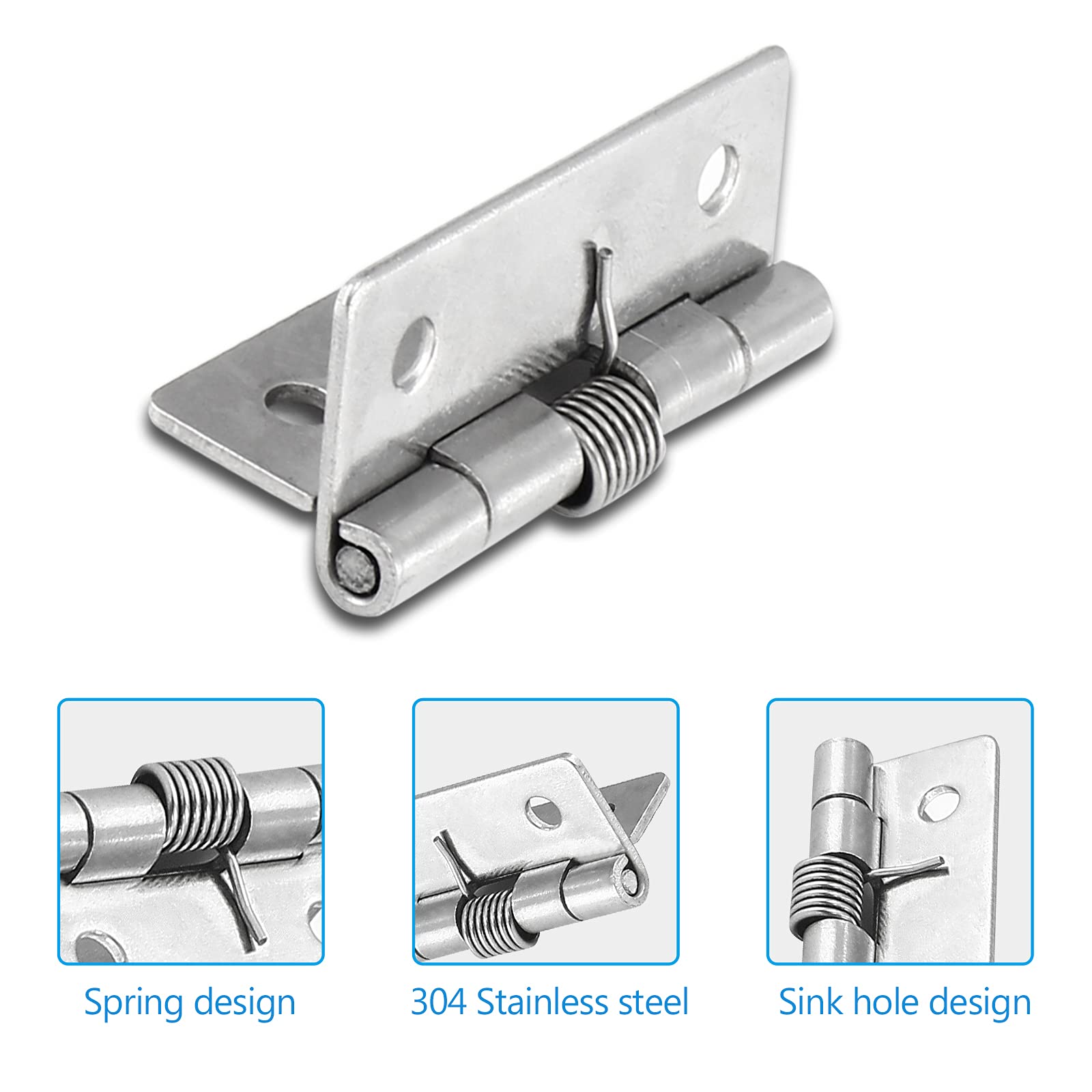 Luomorgo 4-Pack 2 Inch Stainless Steel Spring Loaded Cabinet Hinges - Self Closing Heavy Duty Hinges for Kitchen Cabinets, Bathroom Vanities & Furniture Doors (4 Pieces)