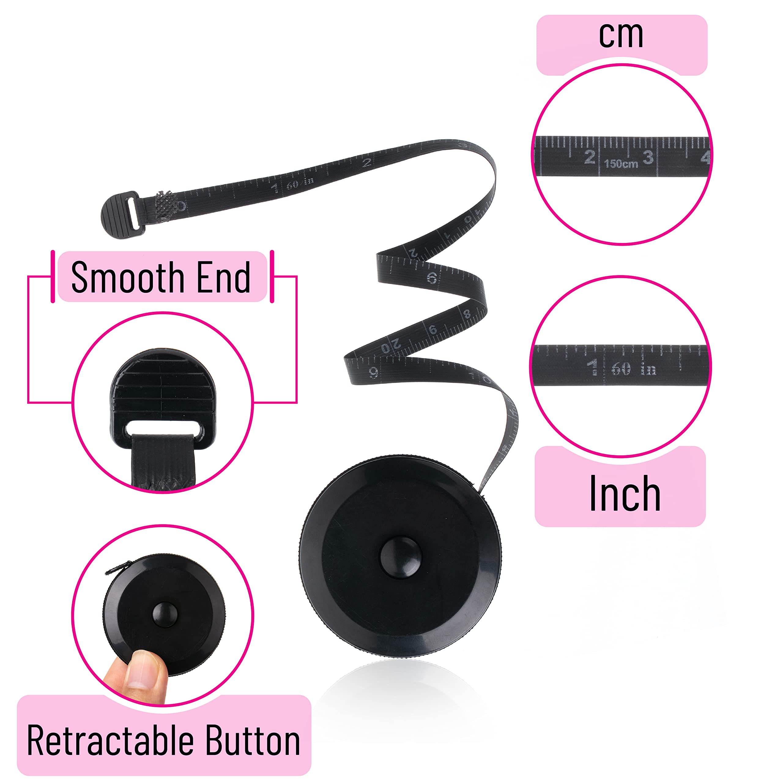 Mr. Pen 2 Pack Retractable Body Measuring Tape - 60 Inch/150 cm Soft Fabric Tape Measure for Sewing, Weight Loss Tracking & Body Measurements | Perfect for Tailors, Fitness Enthusiasts & DIY Projects