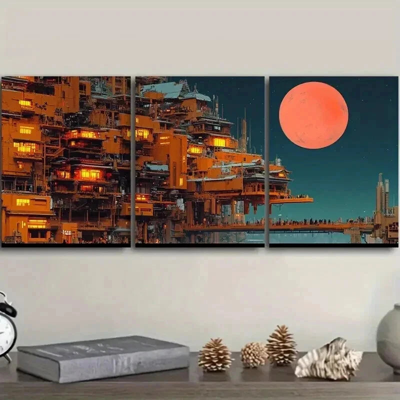 3-Piece Vibrant City Scene Wall Art Set - Framed Canvas 50x70cm (20x28in) - High Quality Print - 100% Australian Made - Ready to Hang - Perfect for Living Room, Bedroom & Office Decor