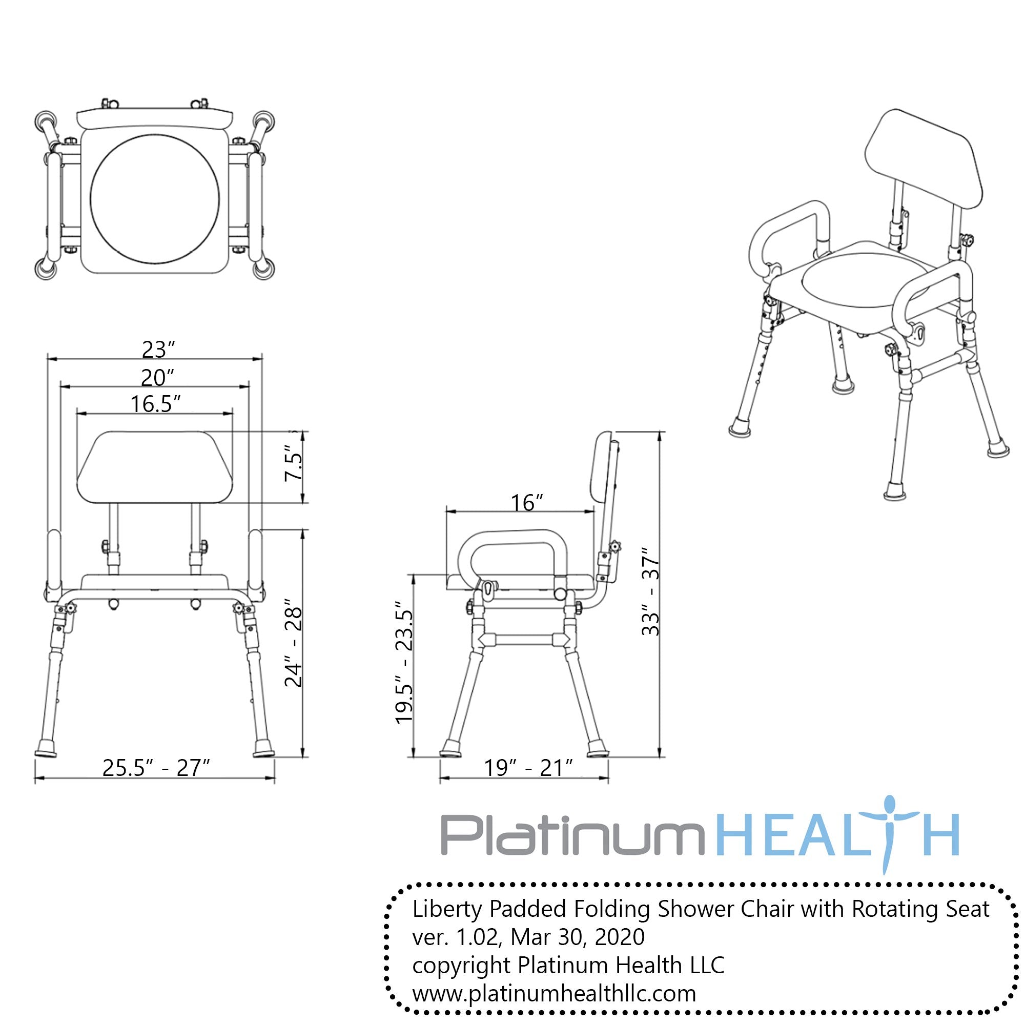 Liberty Folding Shower Chair with Swivel Seat - Adjustable Bath Seat for Elderly & Disabled - Non-Slip Shower Stool for Safe Bathing & Toilet Use - Perfect for Bathroom Safety & Mobility Assistance