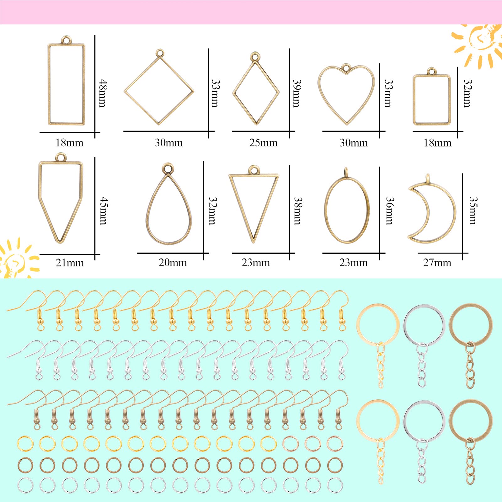 195pcs Open Metal Bezels Kit for Resin Jewelry Making - Assorted Geometric Hollow Frame Pendants DIY Craft Supplies for Earrings, Necklaces & Keychains - Perfect for Handmade Gifts, Art Projects & Jewelry Business