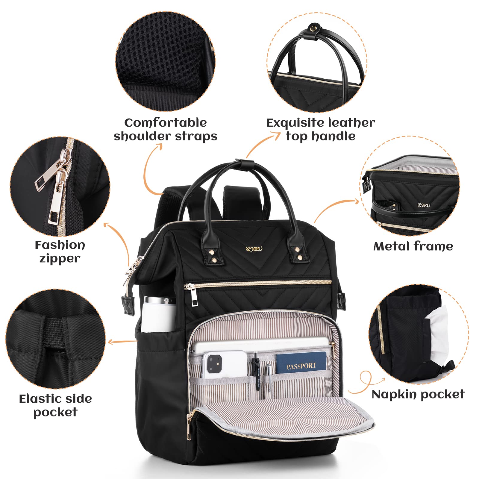 RJEU Women's Laptop Backpack - Anti-Theft Waterproof Travel Backpack for Work, School & College - Perfect for Teachers, Students & Commuters - Great Gift Idea for Business & Daily Use
