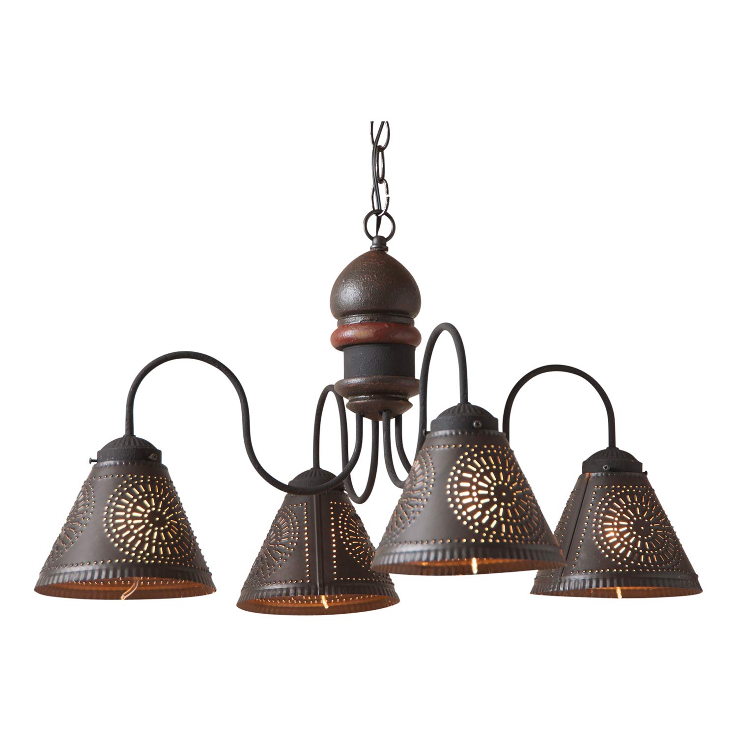 Vintage Cambridge Chandelier in Espresso Finish with Salem Brick Accents - Country Tinware Lighting for Farmhouse, Rustic & Cottage Decor - Perfect for Dining Rooms, Bedrooms & Entryways