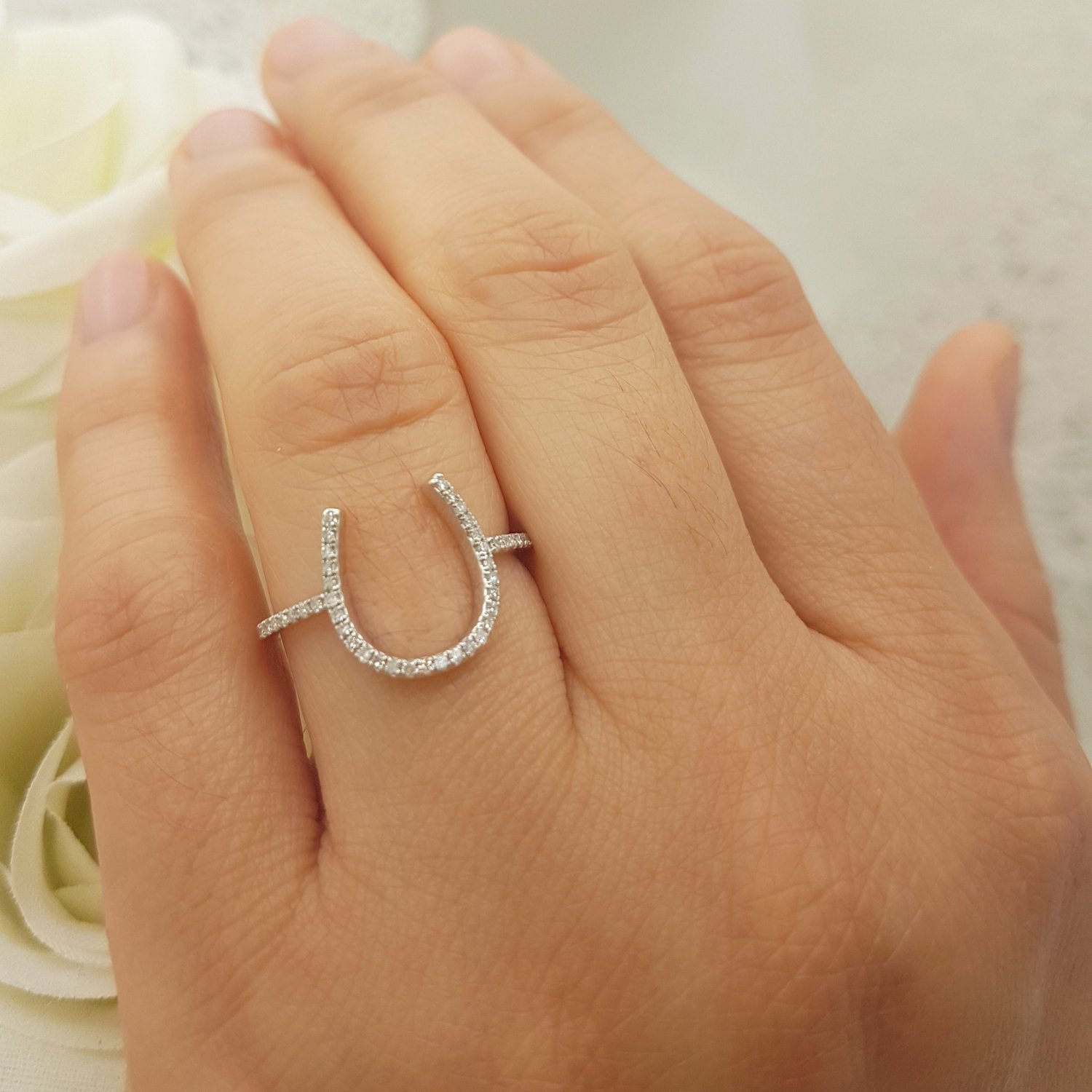 Dazzlingrock Collection 0.15 Carat 10K Solid Gold Round White Diamond Women's Horseshoe Engagement Ring - Perfect for Proposals, Anniversaries & Bridal Jewelry Gifts