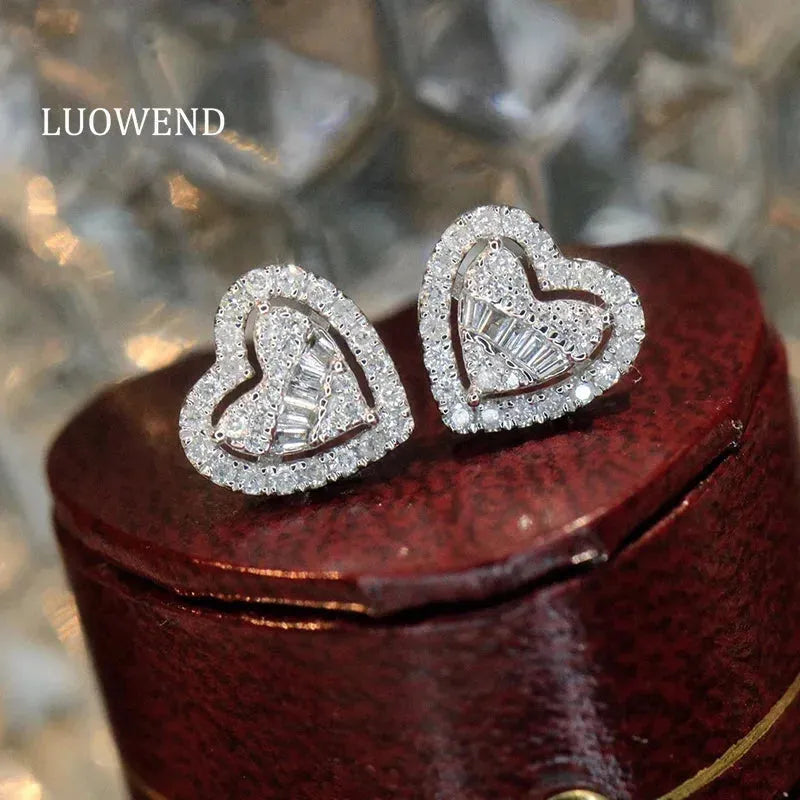 18K White Gold Heart Diamond Stud Earrings for Women - 0.50 Carat Natural Diamond Engagement Jewelry - Perfect for Valentine's Day, Anniversary Gifts & Romantic Occasions