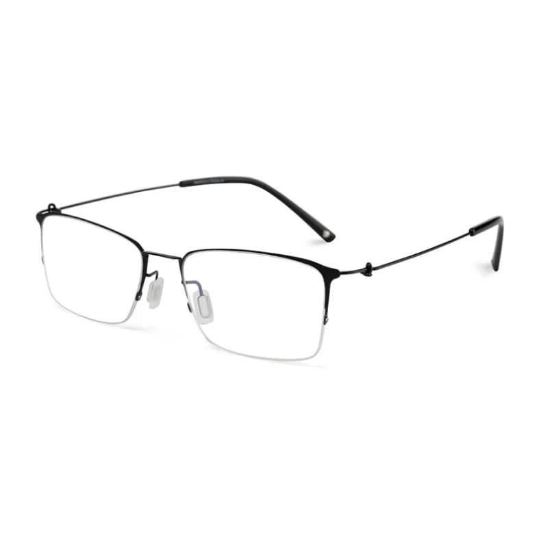 Unisex Black Semi-Rimless Square Titanium Eyeglasses Frame 68203 - Lightweight & Durable Glasses for Work, Reading & Fashion