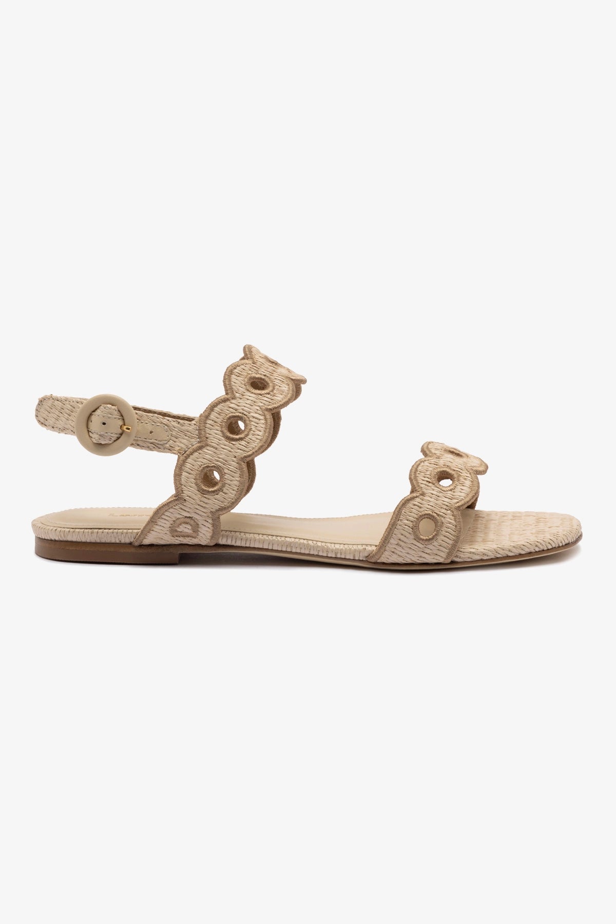 Florence Broderie Flat Sandal - Natural Raffia & Hazelnut Trimming Women's Summer Sandals | Perfect for Beach, Vacation & Casual Outings
