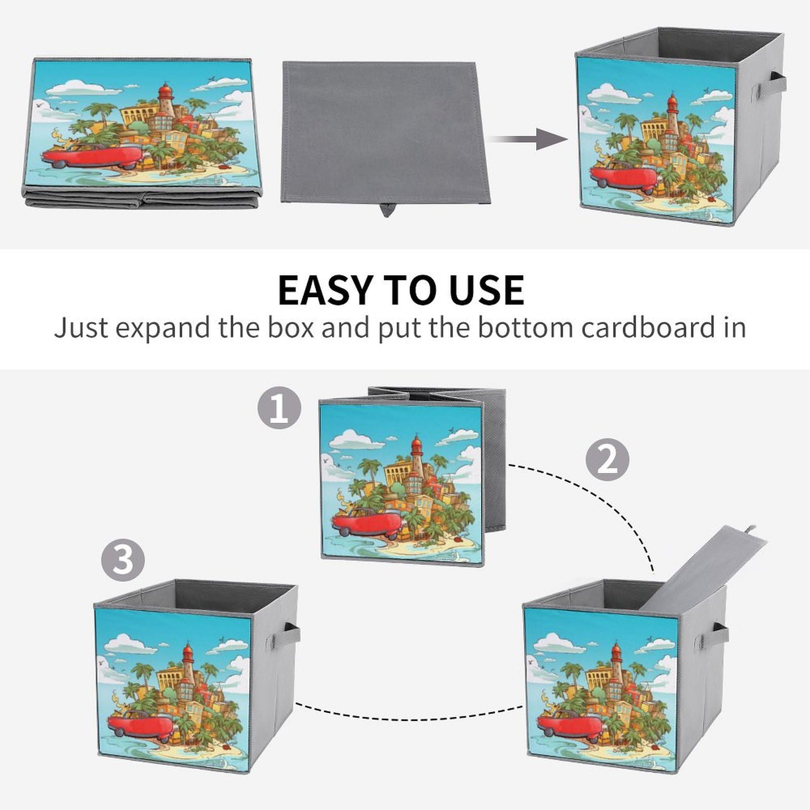 6-Pack Collapsible Storage Bins with Handles - Foldable Fabric Storage Baskets for Closet, Bedroom & Home Organization - Perfect for Clothes, Toys, Blankets & Household Items (Island of Cuba Design)