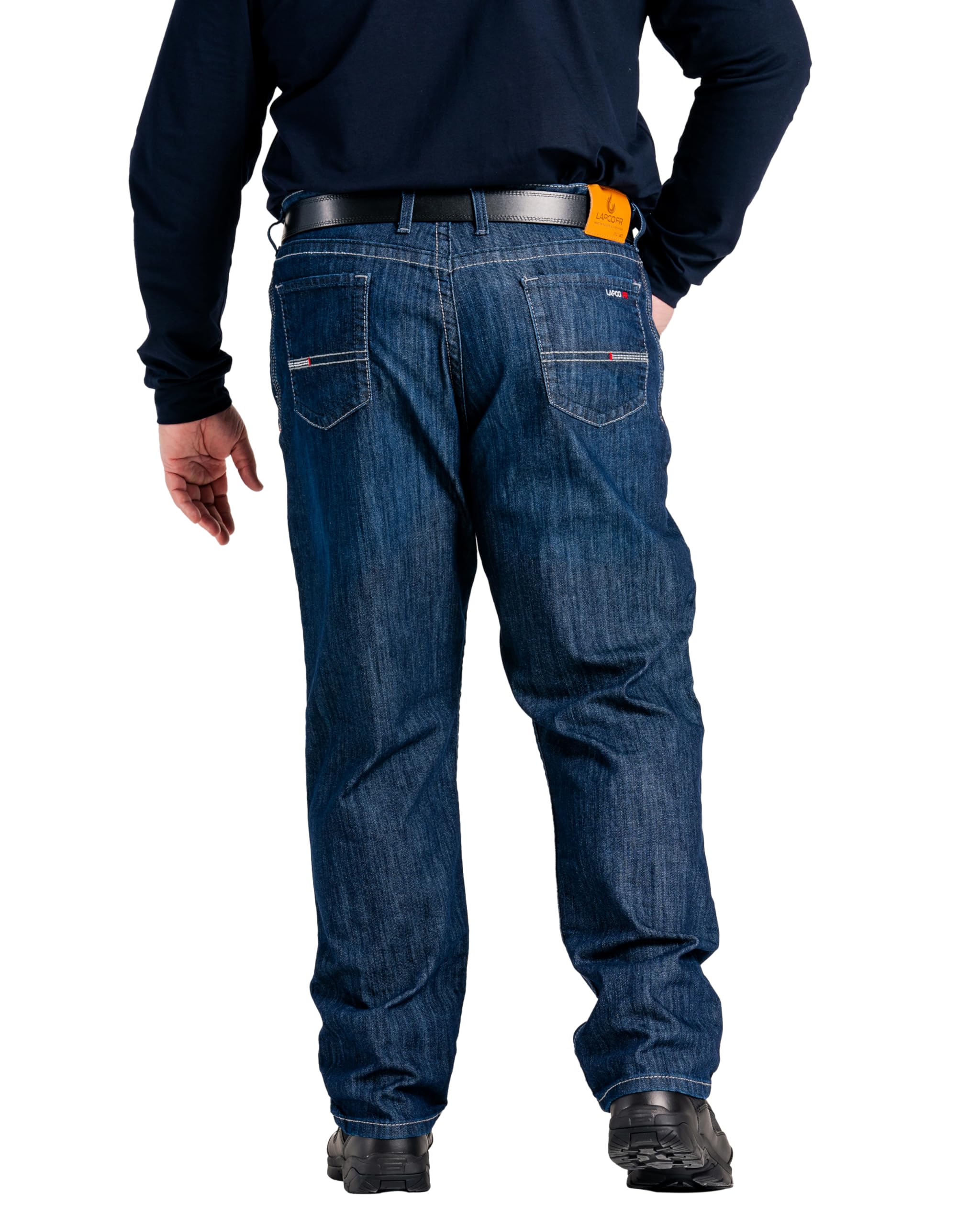 LAPCO FR Men’s Low Rise Flex Jeans - Flame Resistant Stretch Fit Work Pants, Medium Wash Denim for Construction & Industrial Safety
