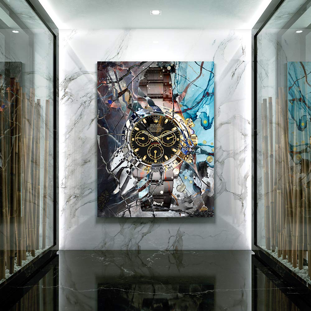 Inktuitive 'Oyster Time' Motivational Wall Art Canvas - Rolex Watch Inspirational Office & Living Room Decor - 24x18 Inch Black Framed Picture - Perfect for Home, Office & Gift Giving