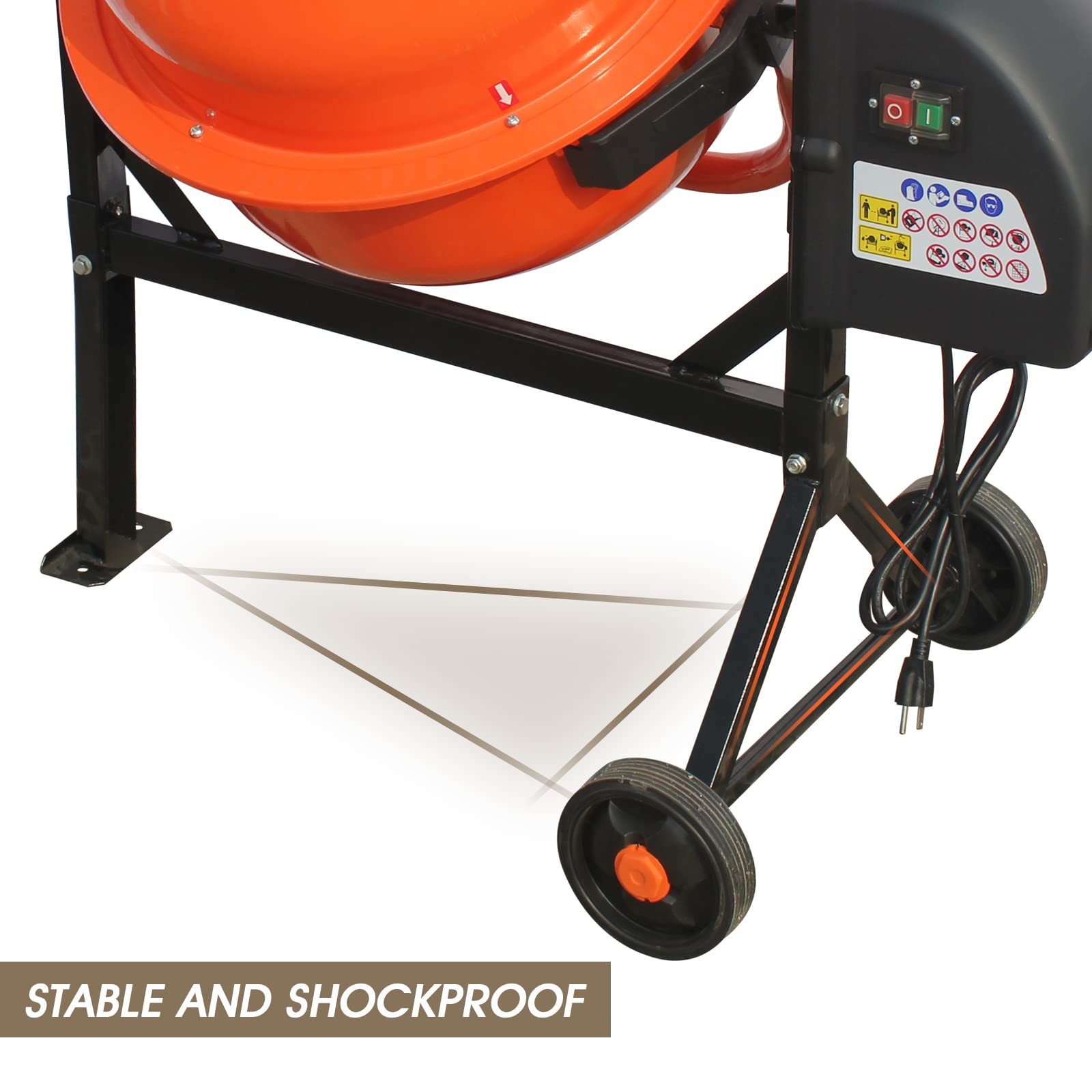Electric Cement Mixer 3 Cu. Ft. - Portable Power Concrete Mixer with Wheels & Stand for Mud, Stucco, Mortar - Ideal for DIY Projects, Construction Sites & Home Renovations