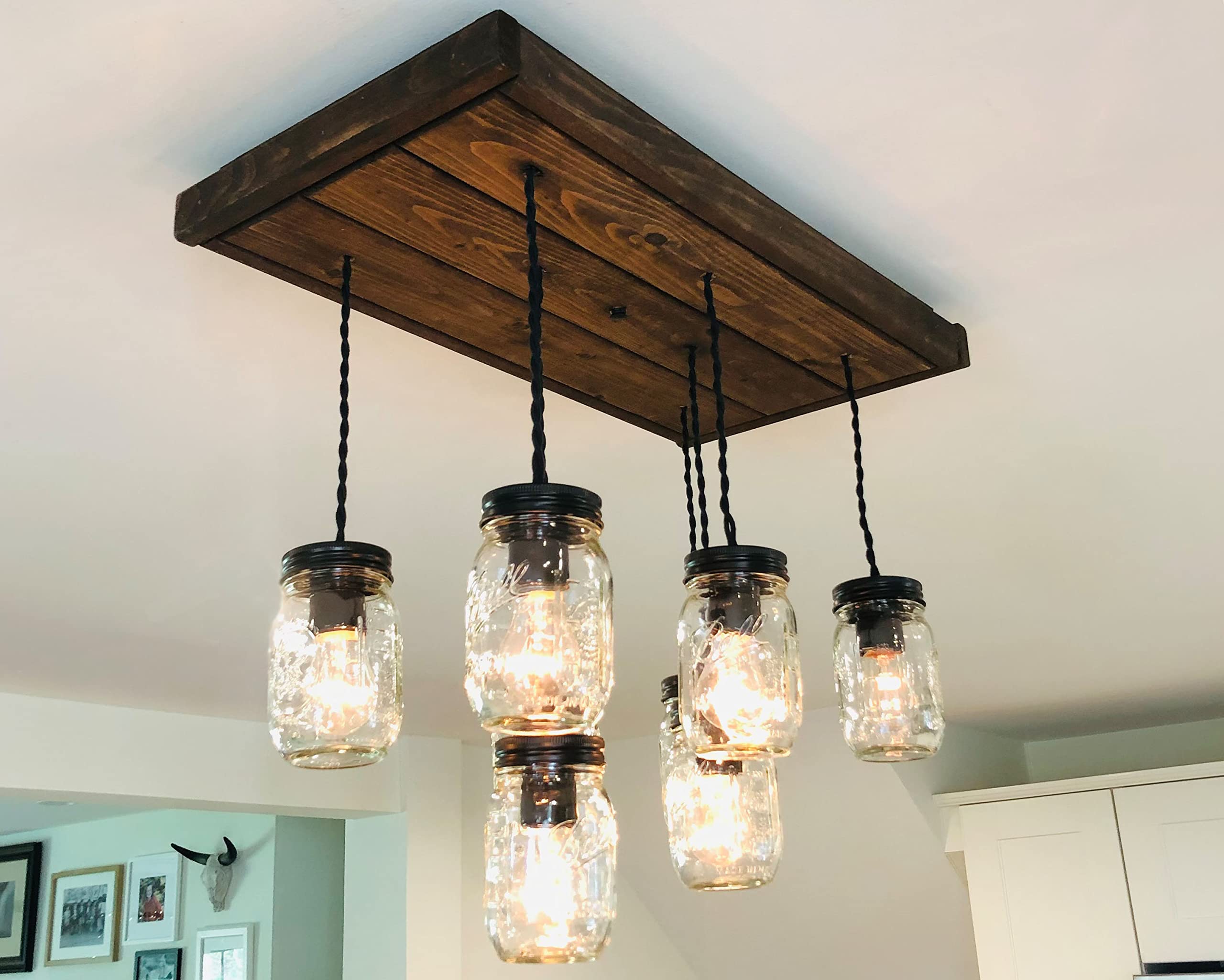 Handmade Cleveland Kitchen Pendant Light - 20 Custom Colors, Cage or Jar Options - Jacobean Finish - USA Made for Modern Farmhouse & Industrial Dining Room Lighting