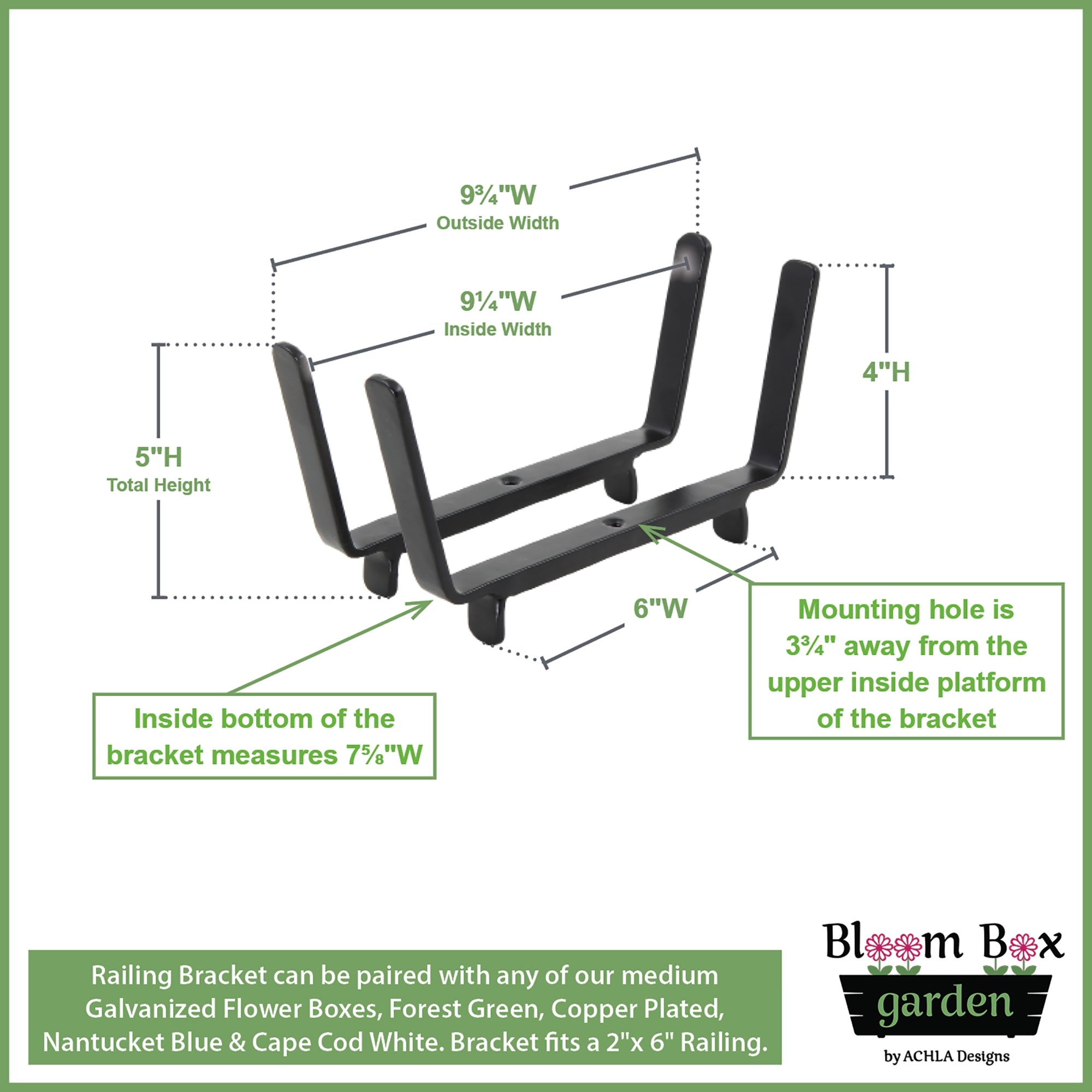 Bloom Box Garden Growing Kit - Medium Green with Brackets for 2x6 Railings | Indoor/Outdoor Vertical Gardening Solution for Balconies & Decks